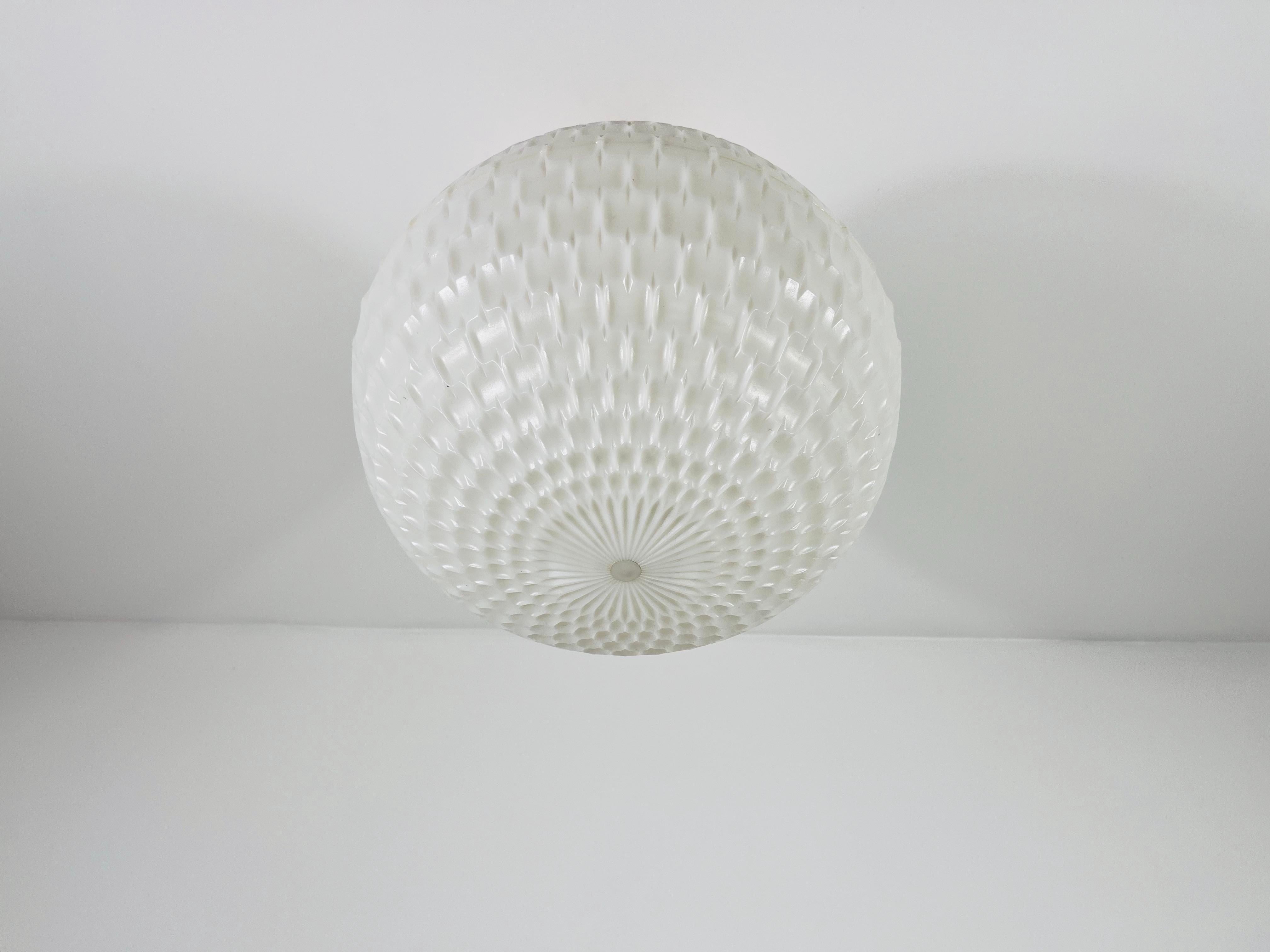German White Pendant Lamp by Aloys Gangkofner for Peill and Putzler, 1970s For Sale