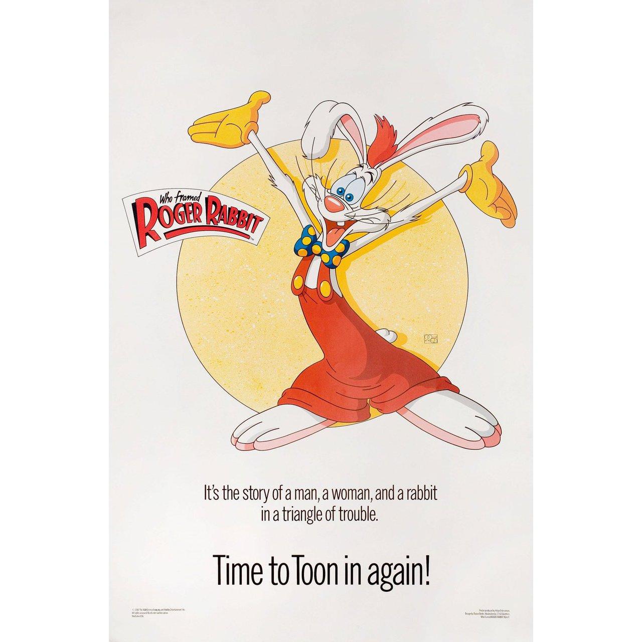 Original 1988 U.S. one sheet poster by Dayna Stedry for the film “Who Framed Roger Rabbit” directed by Robert Zemeckis with Bob Hoskins / Christopher Lloyd / Joanna Cassidy / Charles Fleischer. Very good-fine condition, rolled. Please note: the size