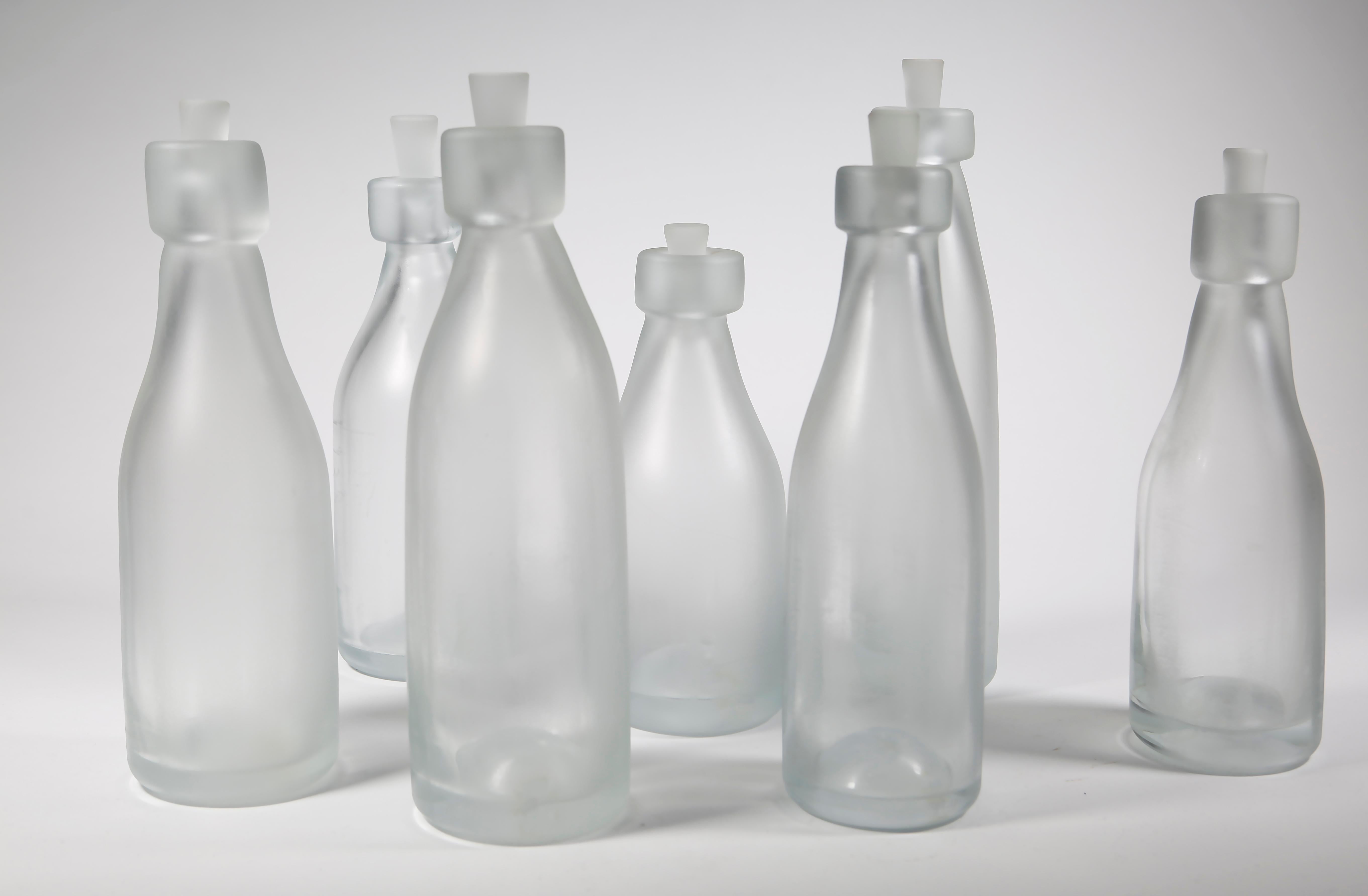 Modern Whole Nother Melk Bottles/Vases: Etched Blown Glass, Chicago, Jordan Mozer, 2013 For Sale