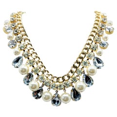 Whole pearl and crystal droplet chain necklace 2000s