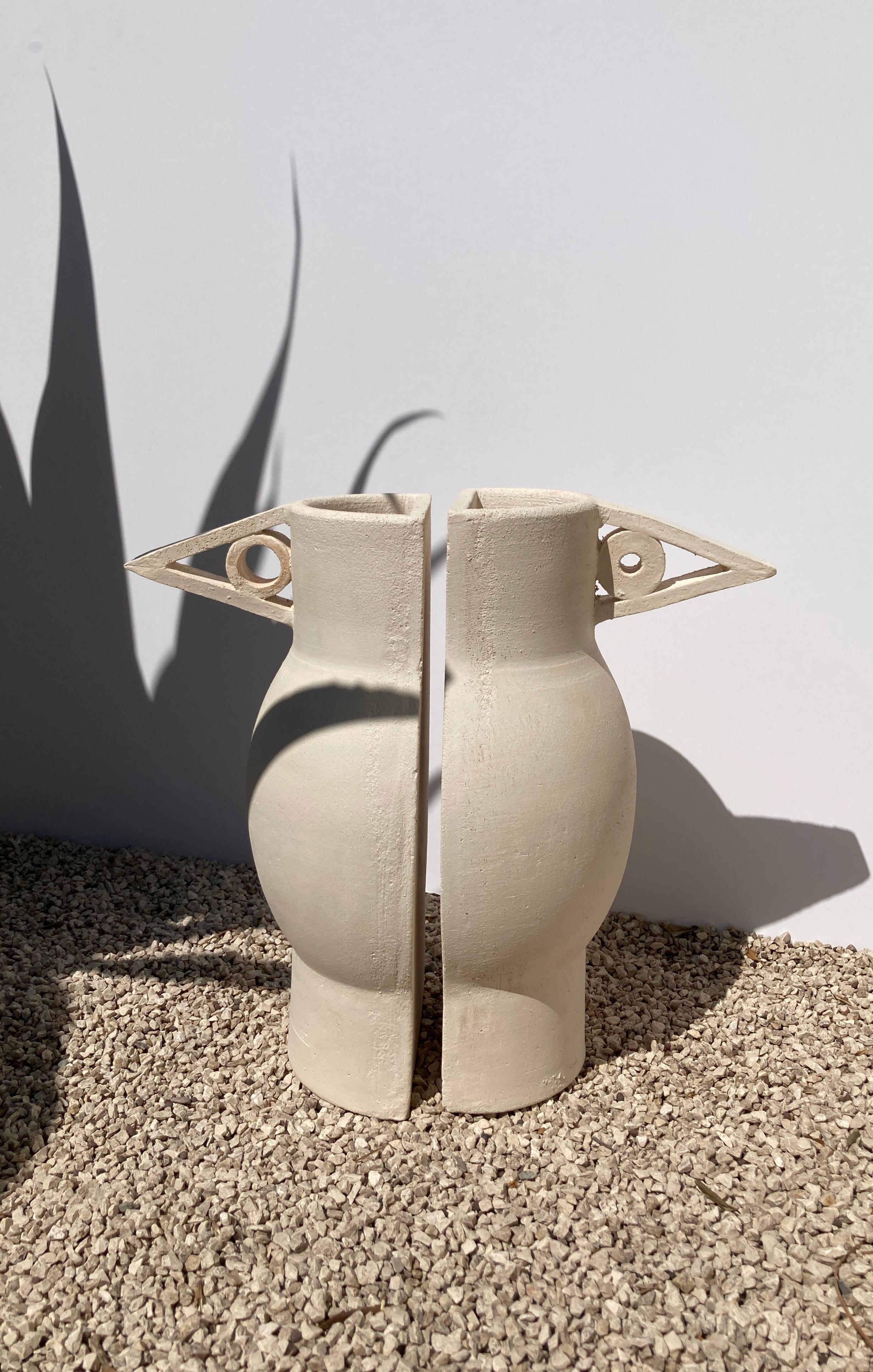 French Whole Terracotta Les Inseparables Vase by Lea Ginac