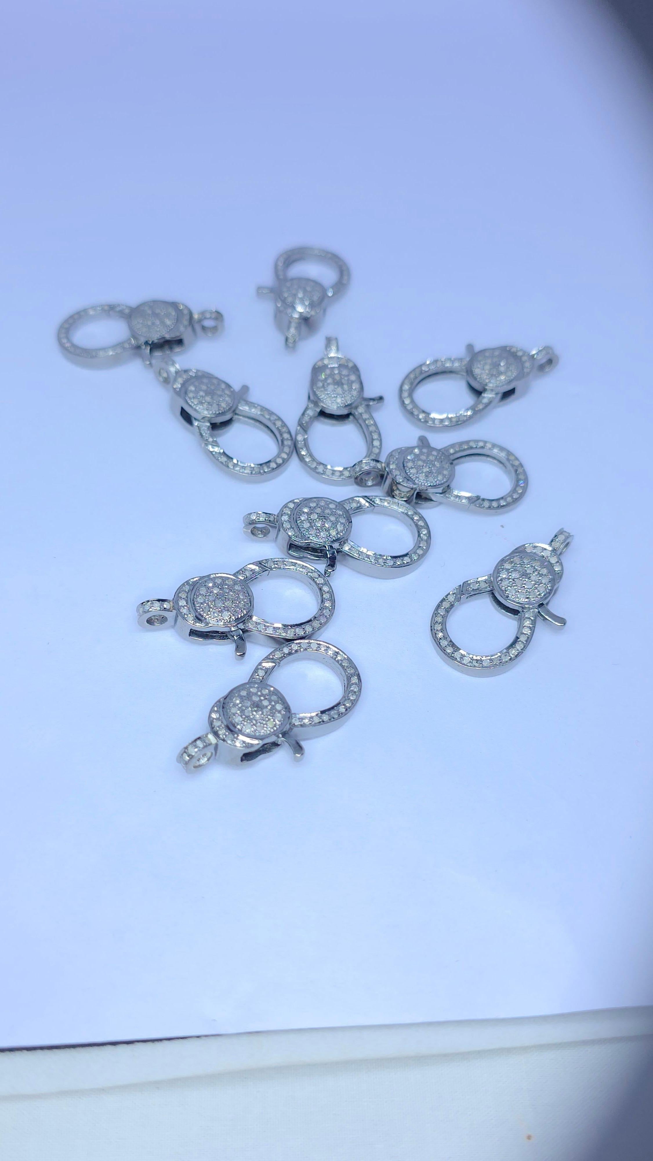Wholesale 10Pc Pave Diamond Lobster Clasp 925 Silver Necklace Connector For Sale 8