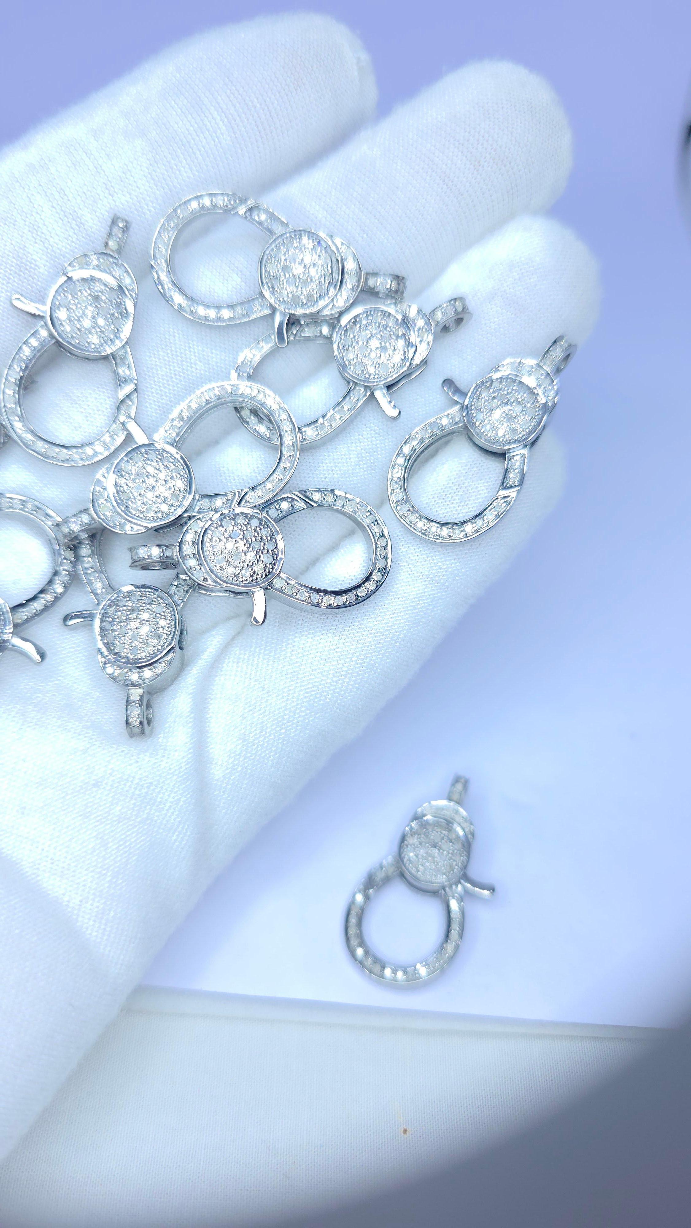 Women's Wholesale 10Pc Pave Diamond Lobster Clasp 925 Silver Necklace Connector For Sale