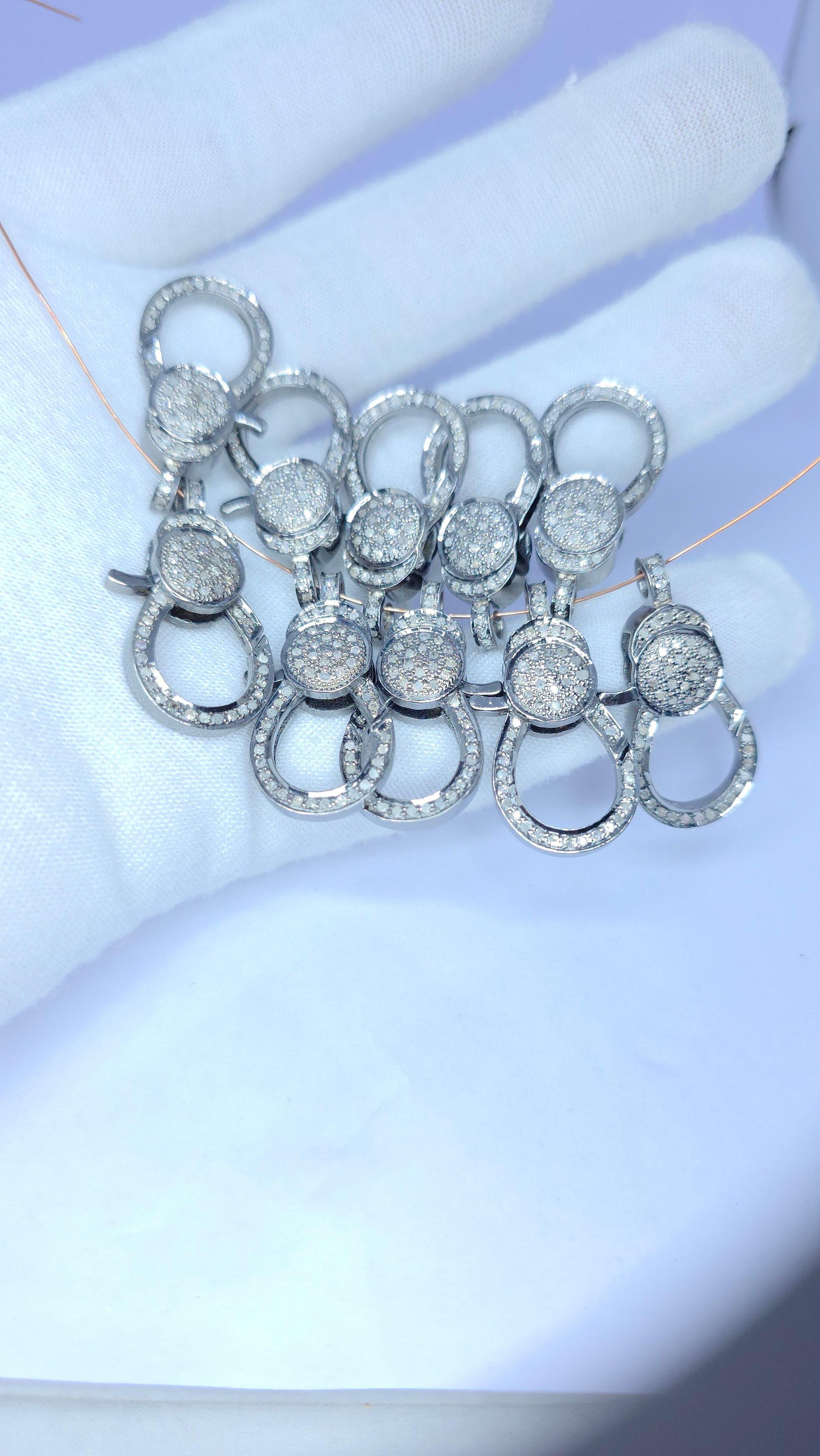 Wholesale 10Pc Pave Diamond Lobster Clasp 925 Silver Necklace Connector For Sale 2