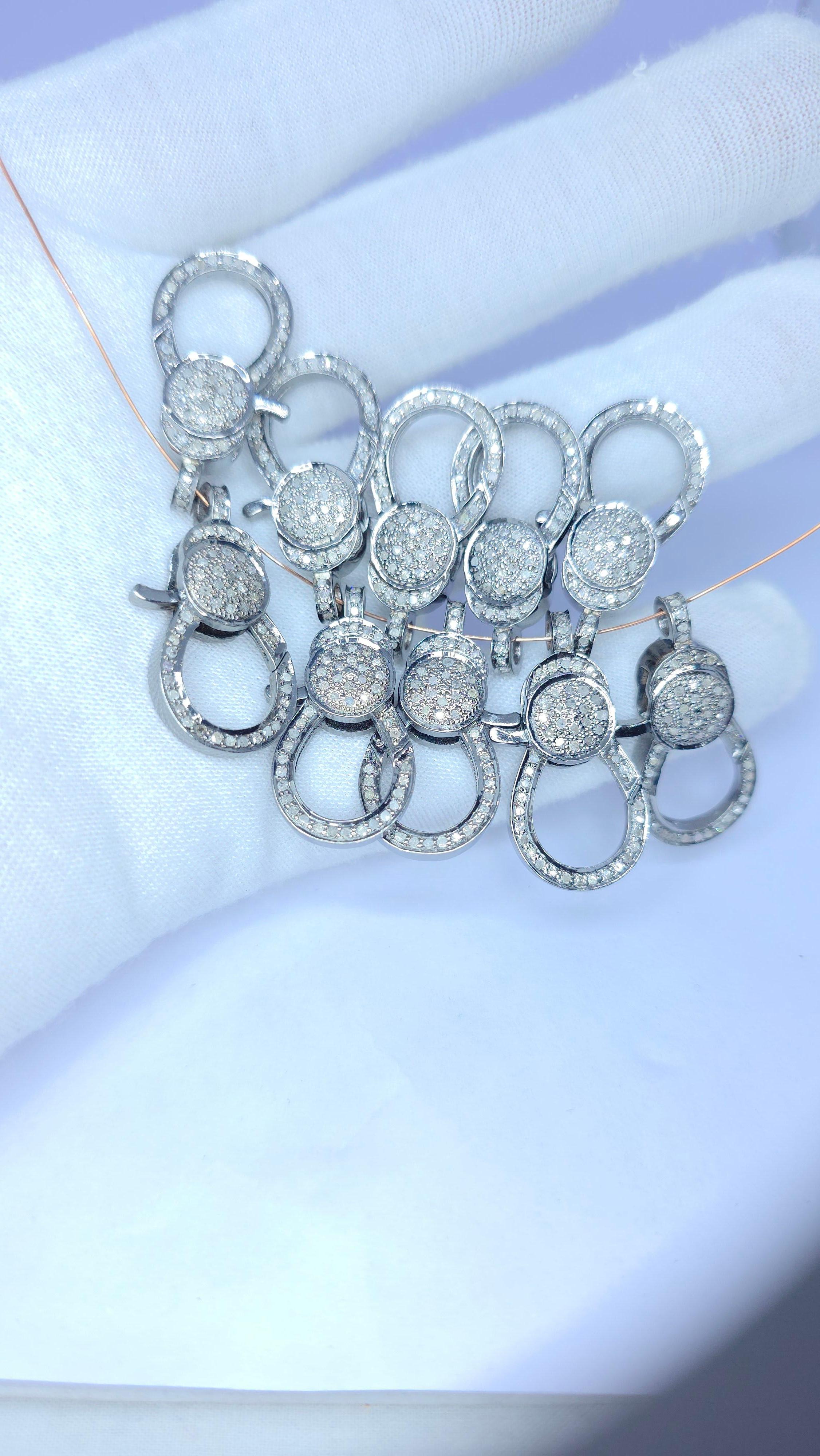Wholesale 10Pc Pave Diamond Lobster Clasp 925 Silver Necklace Connector For Sale 3