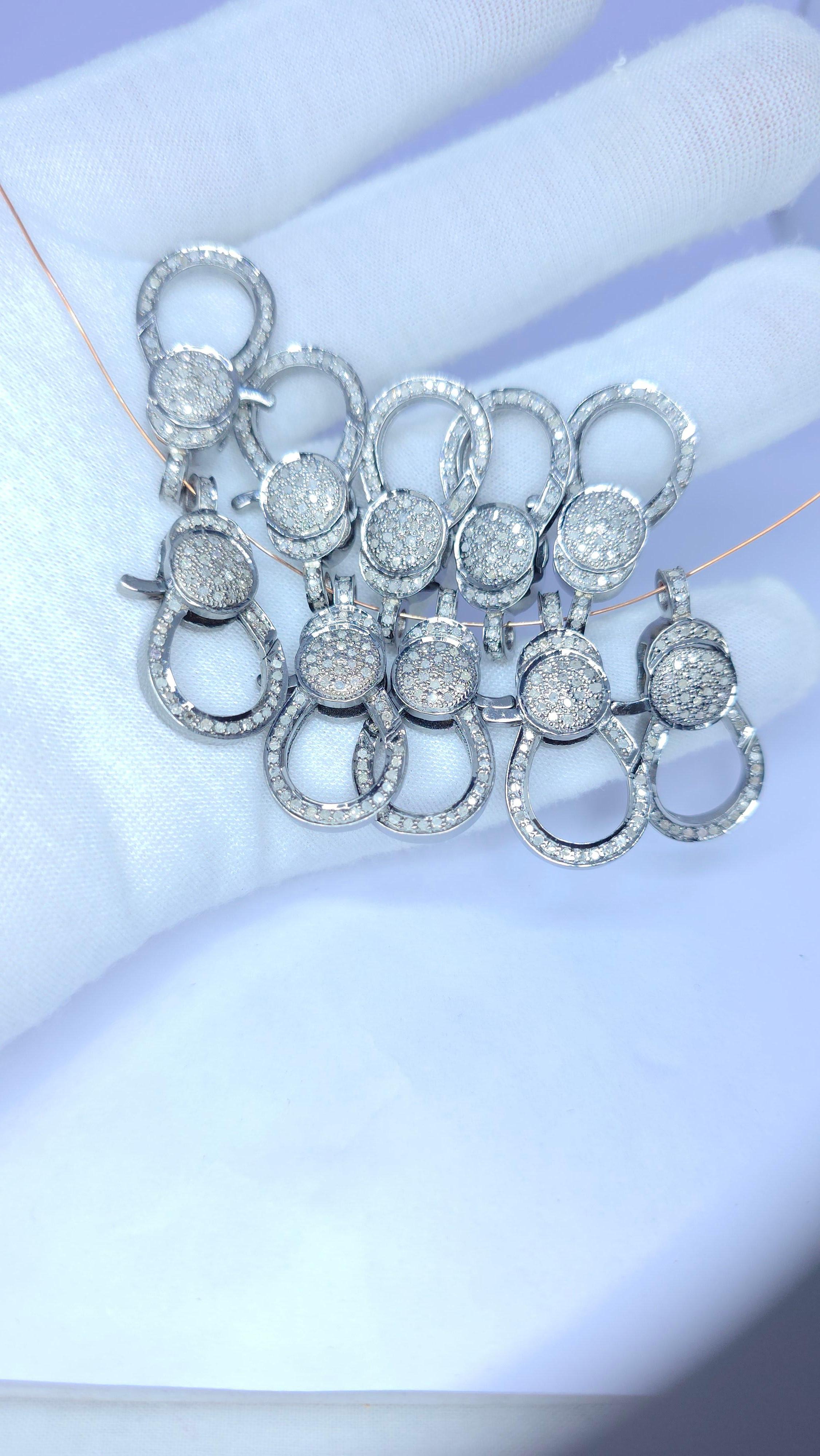 Wholesale 10Pc Pave Diamond Lobster Clasp 925 Silver Necklace Connector For Sale 4