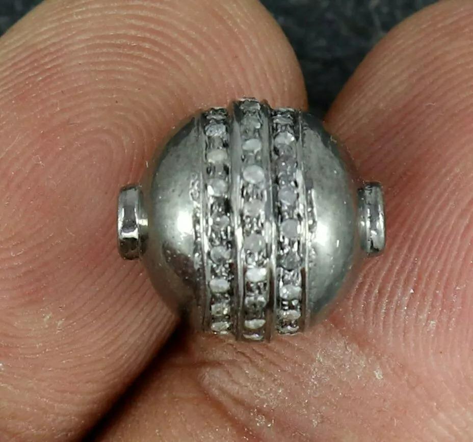 Women's Wholesale 10Pcs Pave Diamond Spacer Beads Ball 925 Silver Connector Link Beads For Sale