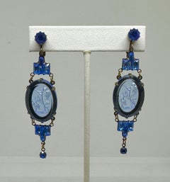 Whoopi Goldberg Estate Art Deco Cupid Intaglio Cameo Earrings 3 Inches Dangle
