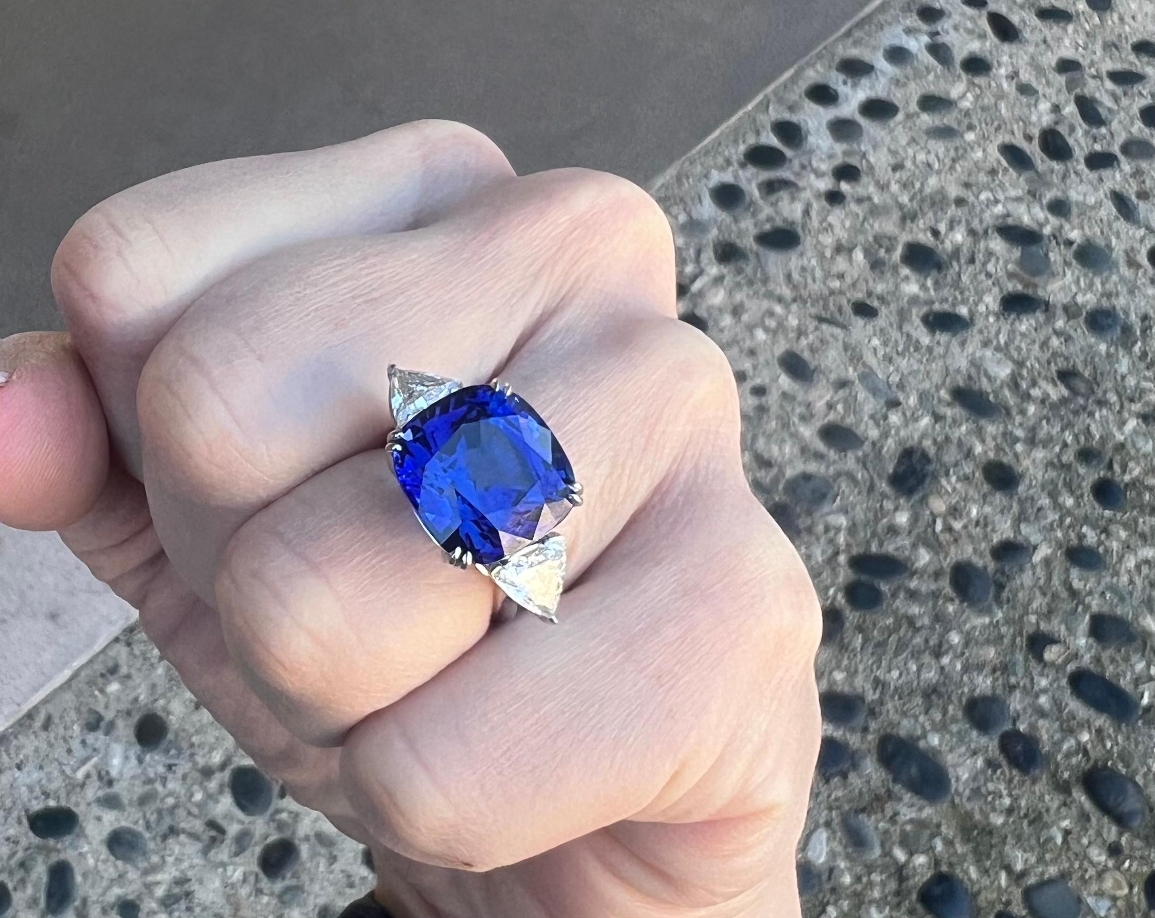 Whopping 22.96 Carat GIA Certified Huge Brilliant Cut Sapphire and Diamond Ring In Excellent Condition In Tustin, CA