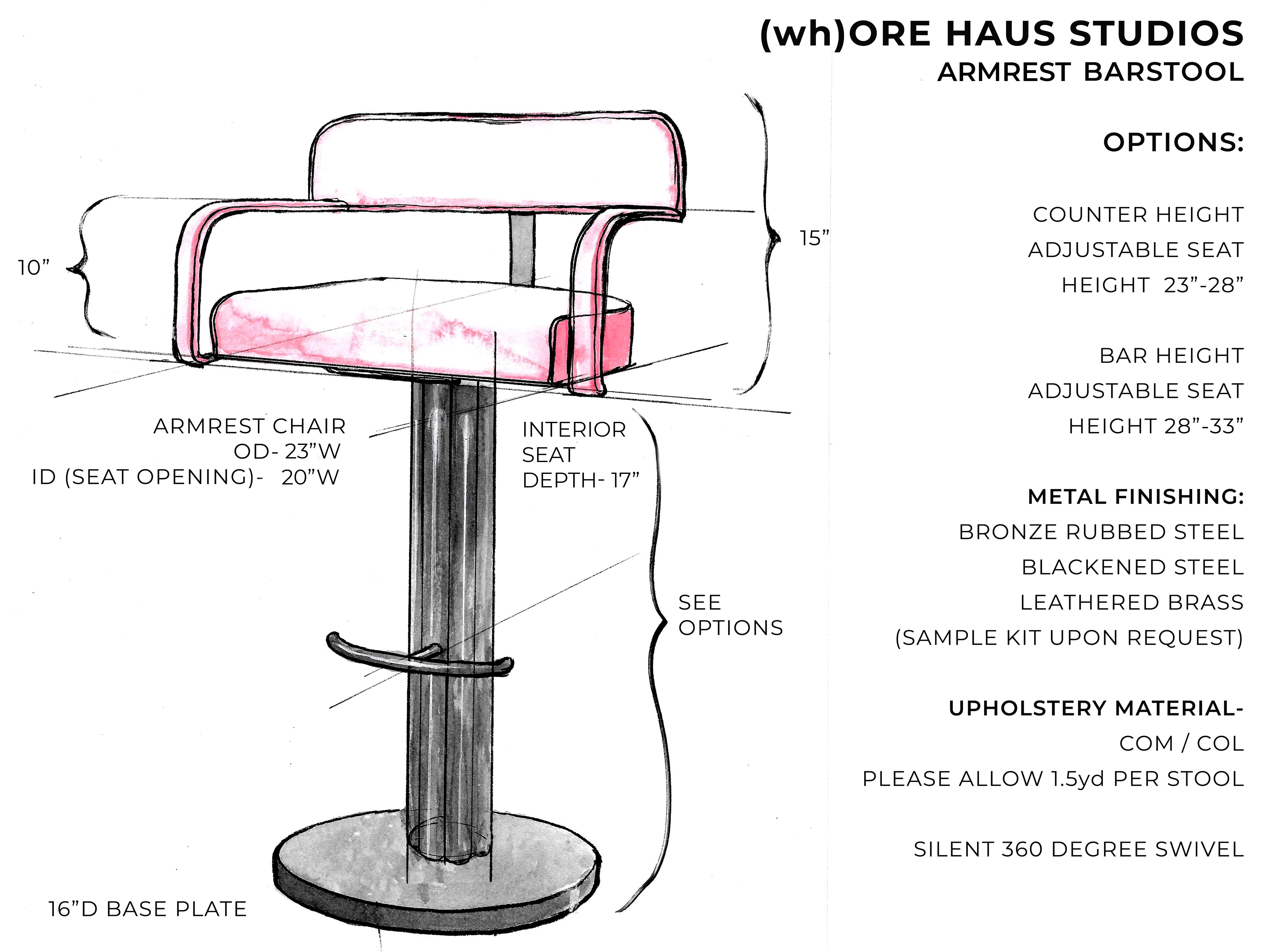 Acier (alors)ORE HAUS STUDIOS Tabouret à accoudoir pivotant en acier (hauteur réglable) en vente