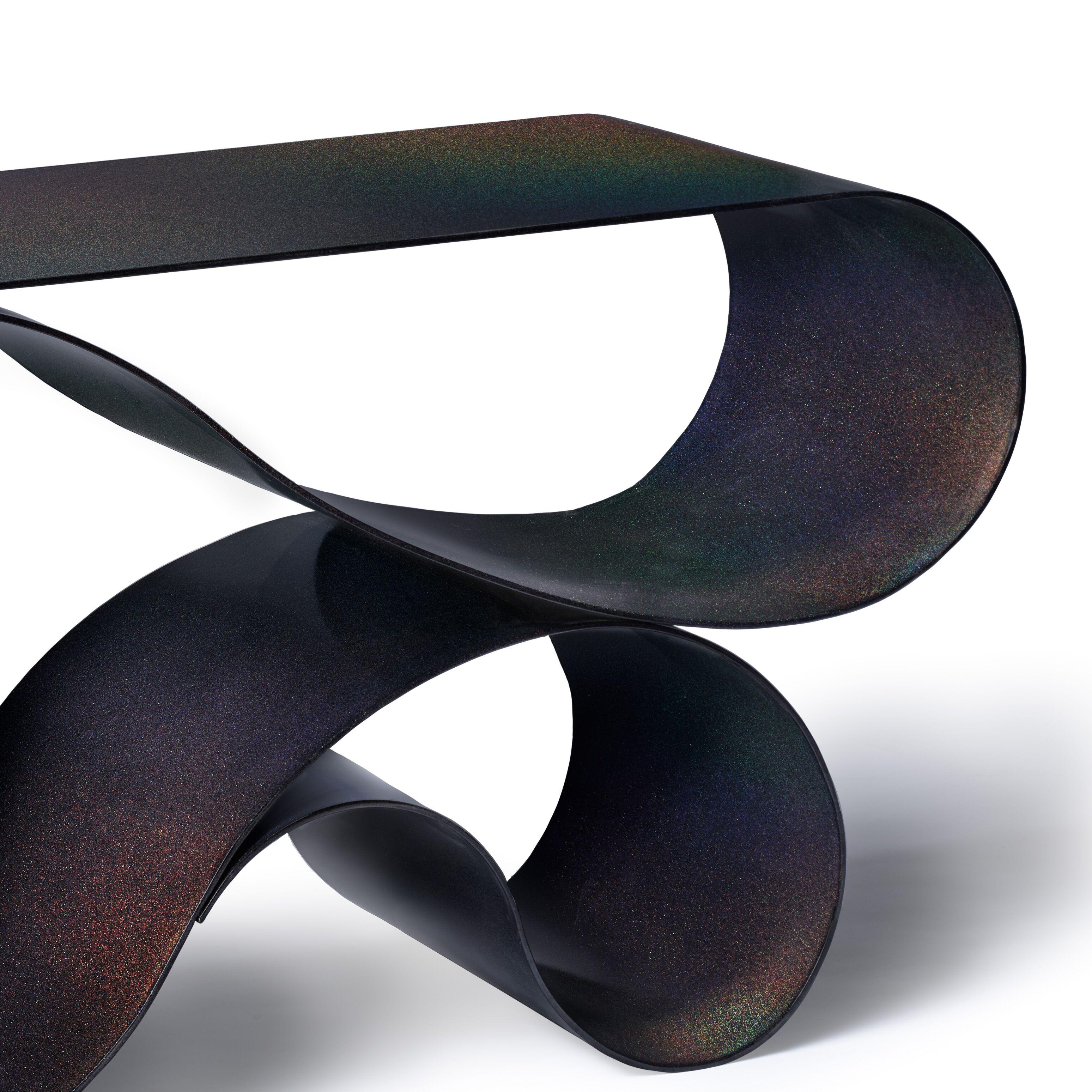 Post-Modern Whorl Console in Black Iridescent Aluminum by Neal Aronowitz Design For Sale