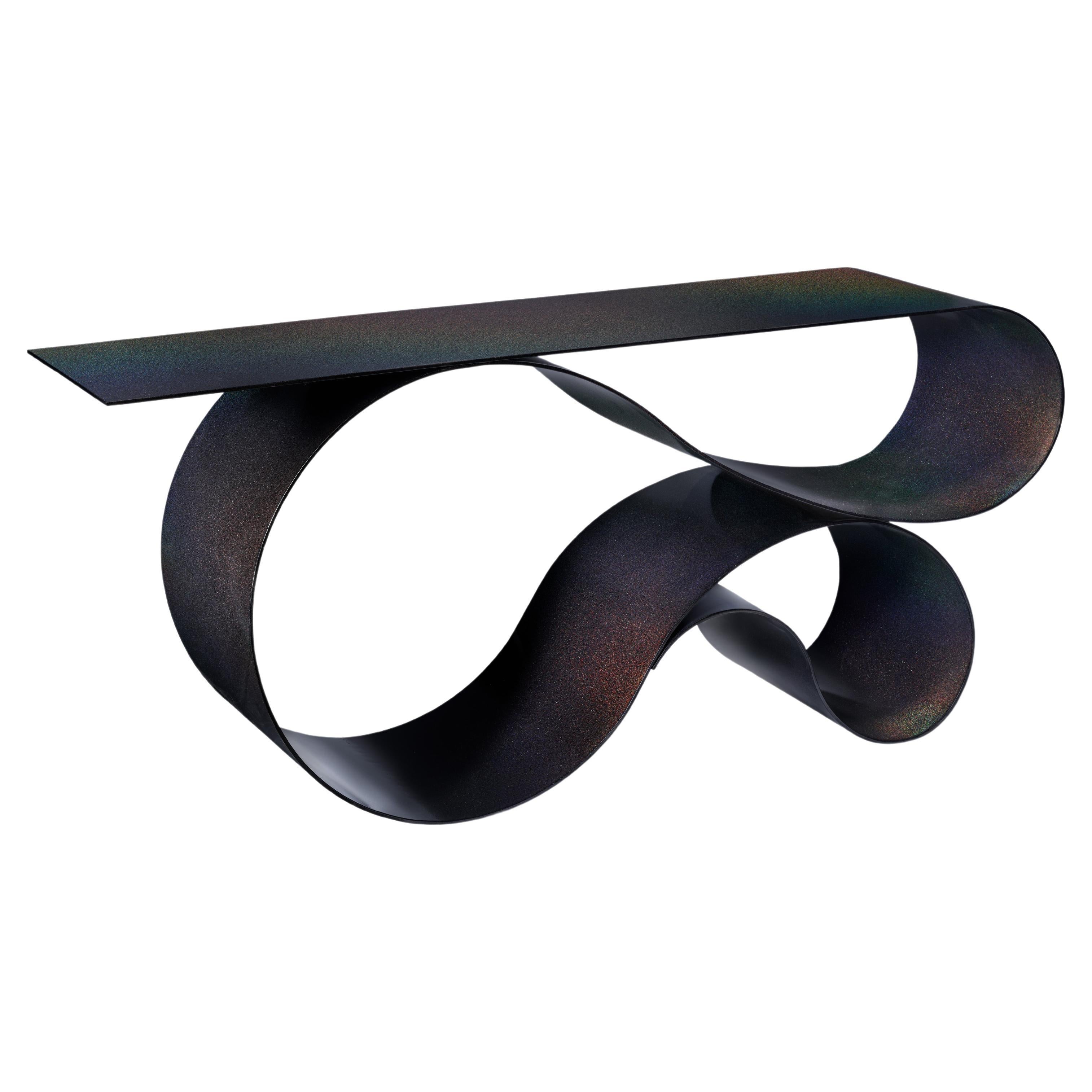 Whorl Console in Black Iridescent Aluminum by Neal Aronowitz Design