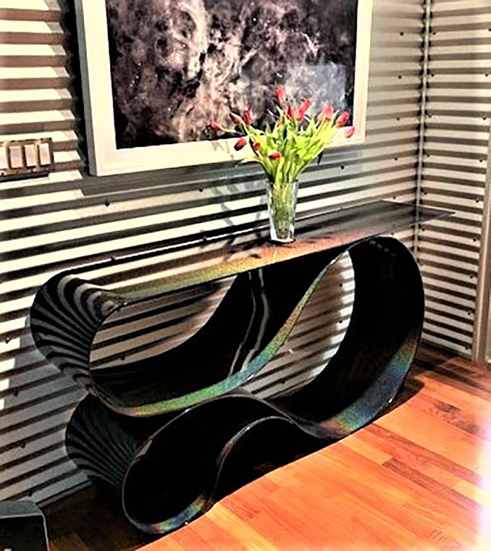 Whorl Console, in Black Iridescent Powder Coated Aluminum by Neal Aronowitz In New Condition For Sale In Portland, OR