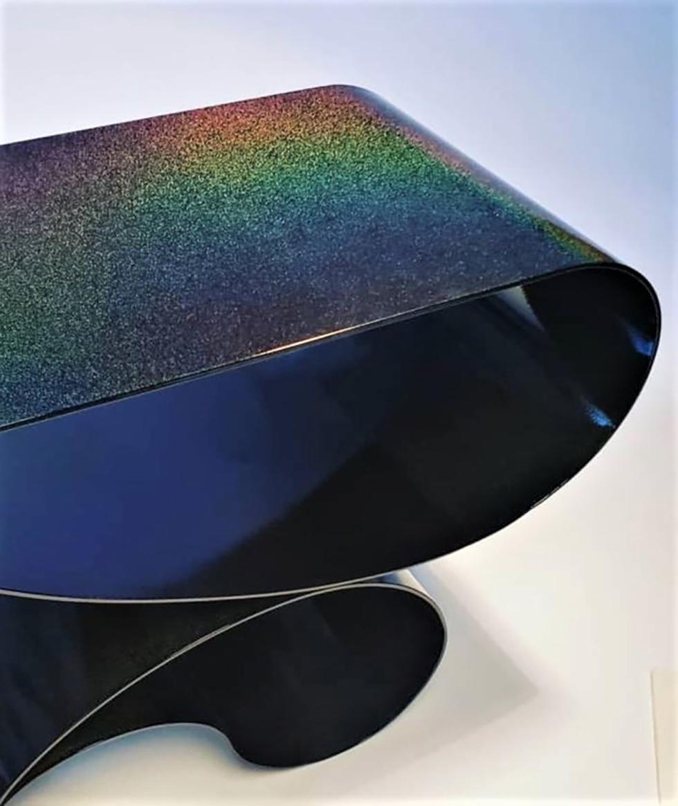 Contemporary Whorl Console, in Black Iridescent Powder Coated Aluminum by Neal Aronowitz For Sale