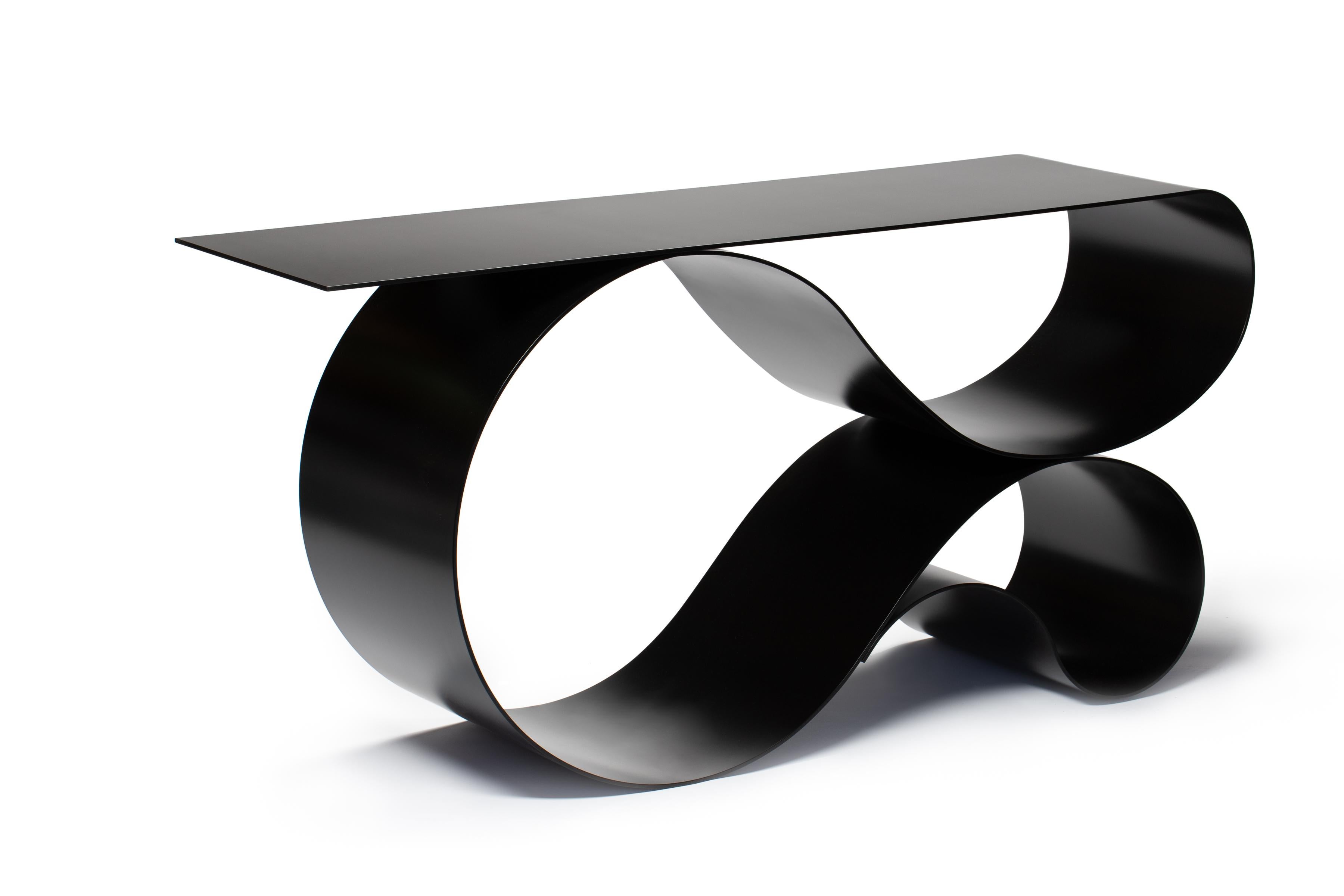Post-Modern Whorl Console in Black Matte Powder Coated Aluminum by Neal Aronowitz Design For Sale