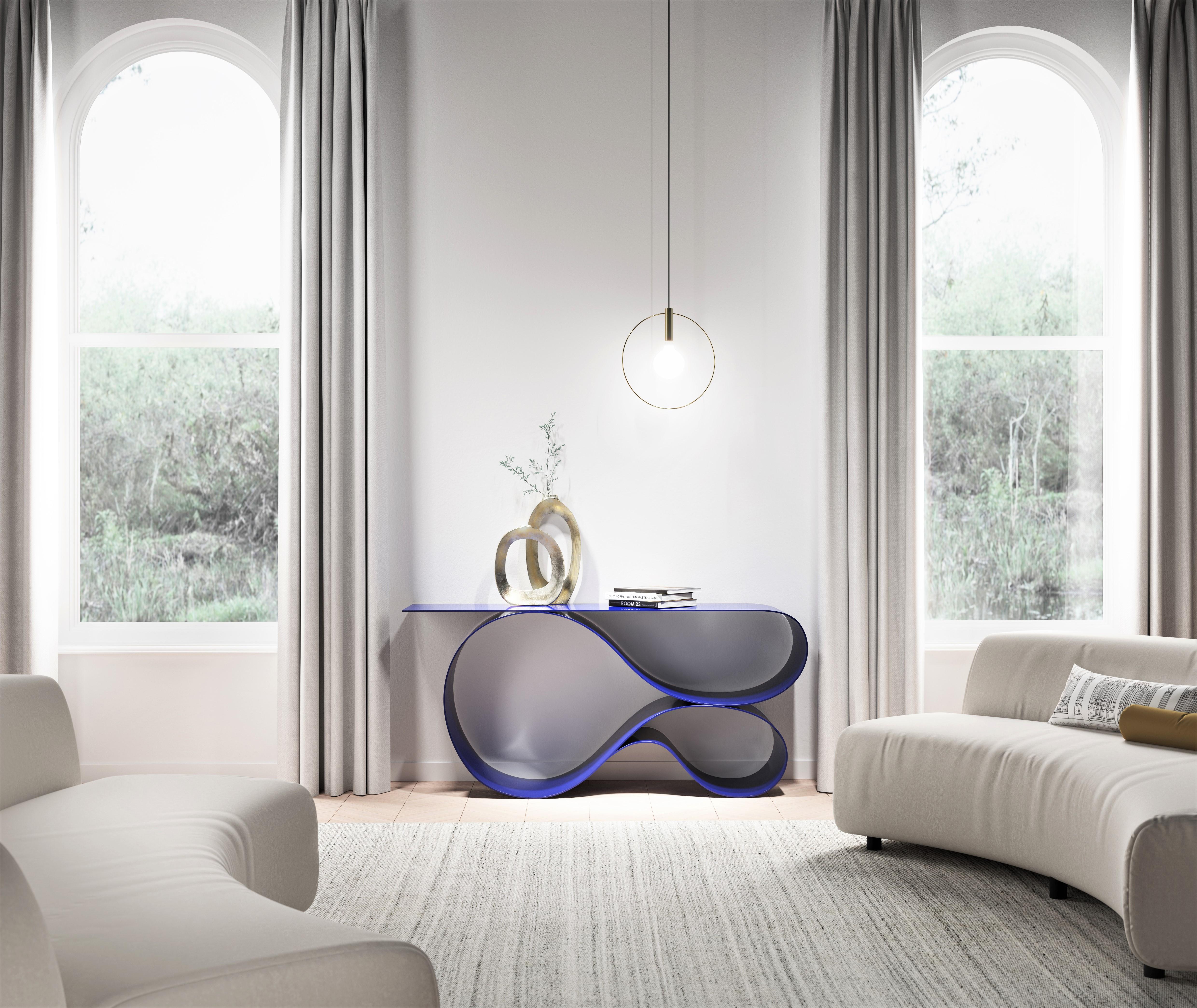 Whorl Console in Blue Powder Coated Aluminum by Neal Aronowitz Design For Sale 8