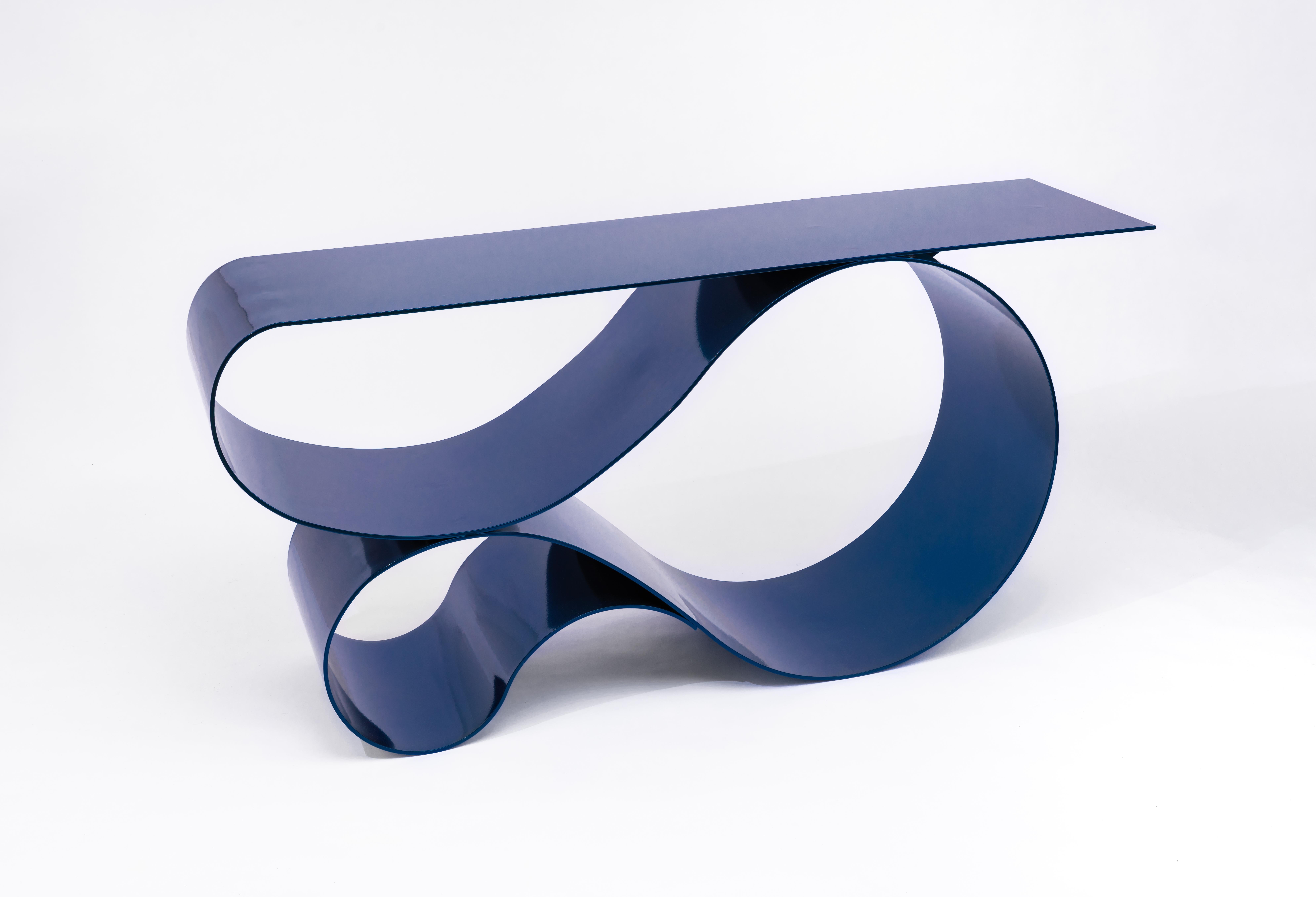 American Whorl Console in Blue Powder Coated Aluminum by Neal Aronowitz Design For Sale