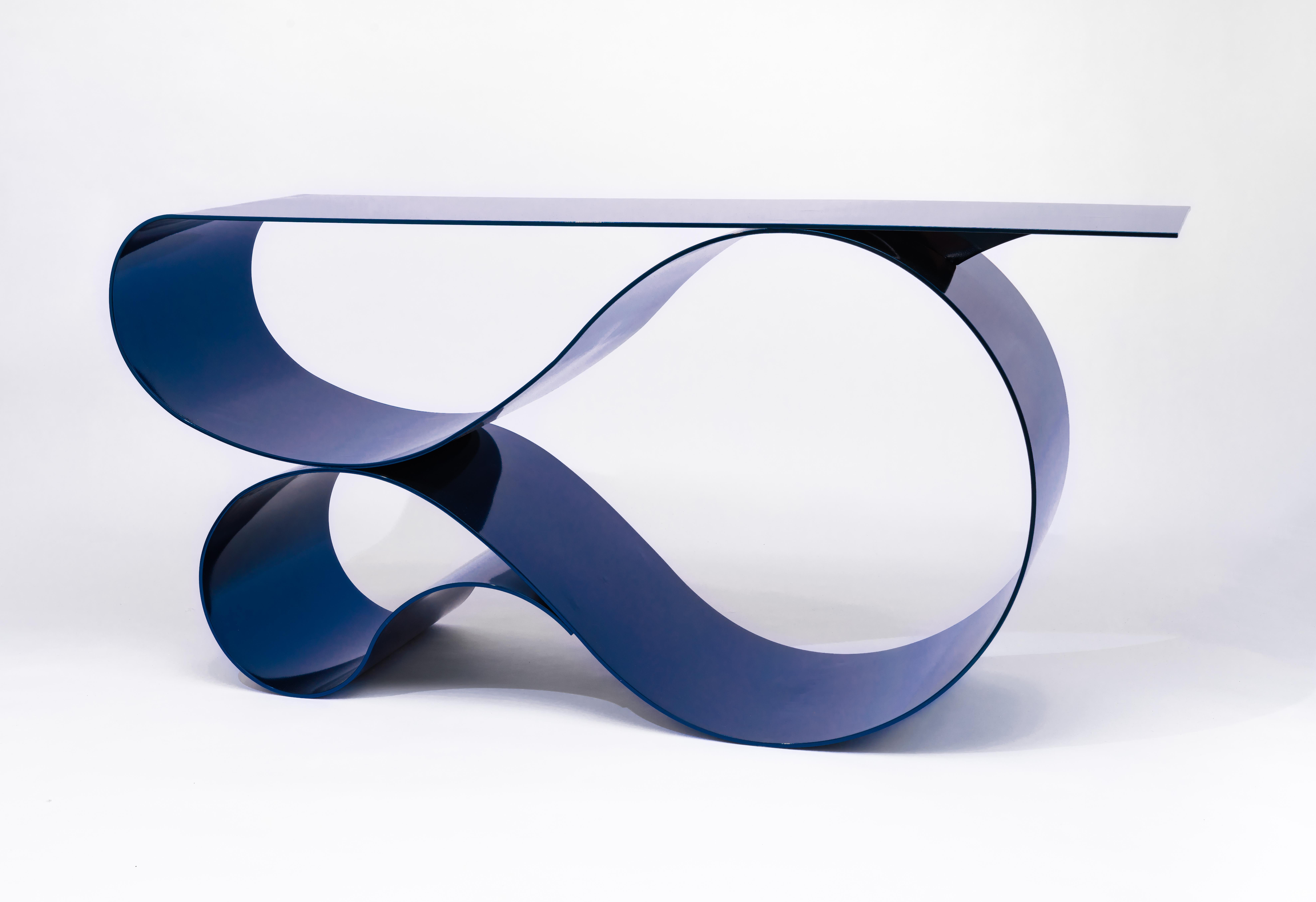 Contemporary Whorl Console in Blue Powder Coated Aluminum by Neal Aronowitz Design For Sale