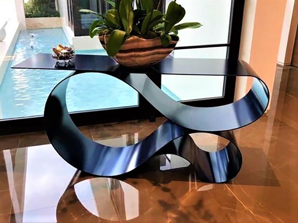 Hand-Crafted Whorl Console, in Blue Powder Coated Aluminum by Neal Aronowitz For Sale