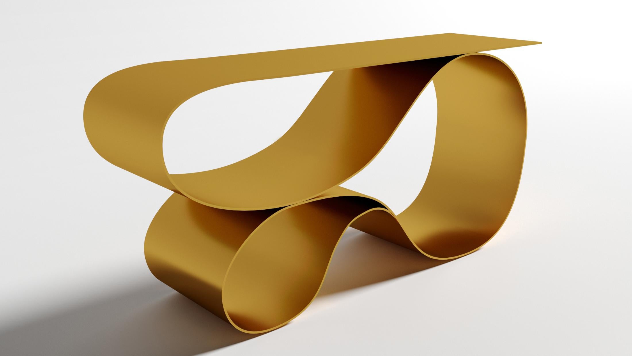 Post-Modern Whorl Console in Gold Powder Coated Aluminum by Neal Aronowitz Design For Sale