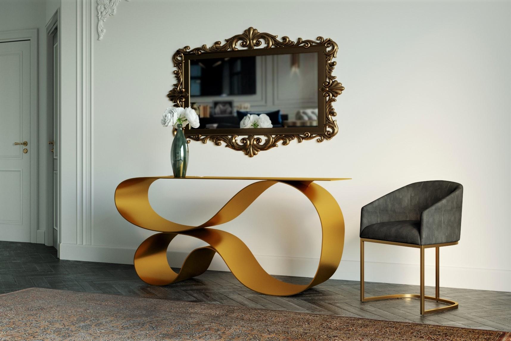 Contemporary Whorl Console in Gold Powder Coated Aluminum by Neal Aronowitz Design For Sale