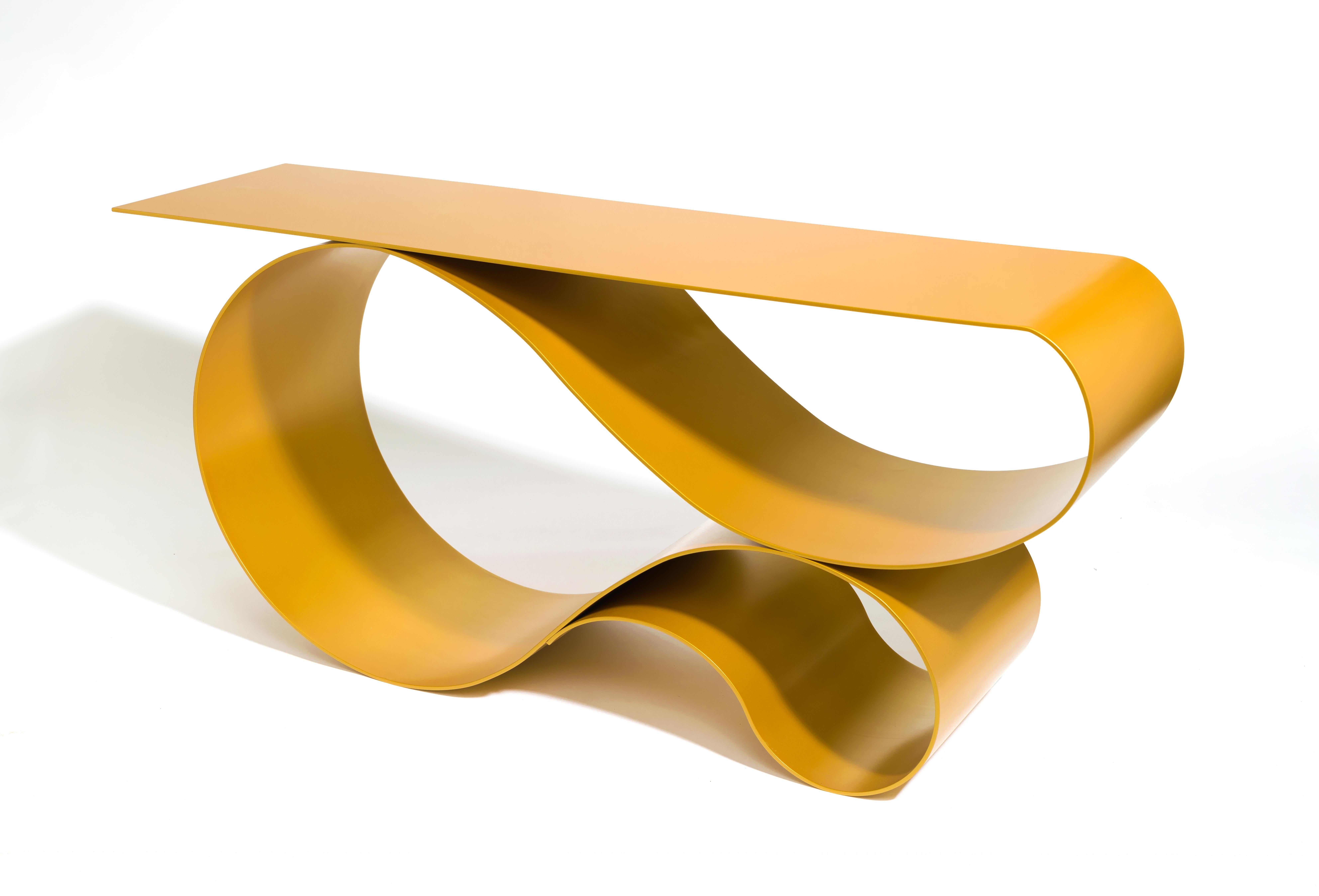 Whorl Console, in Gold Powder Coated Aluminum by Neal Aronowitz For Sale 3
