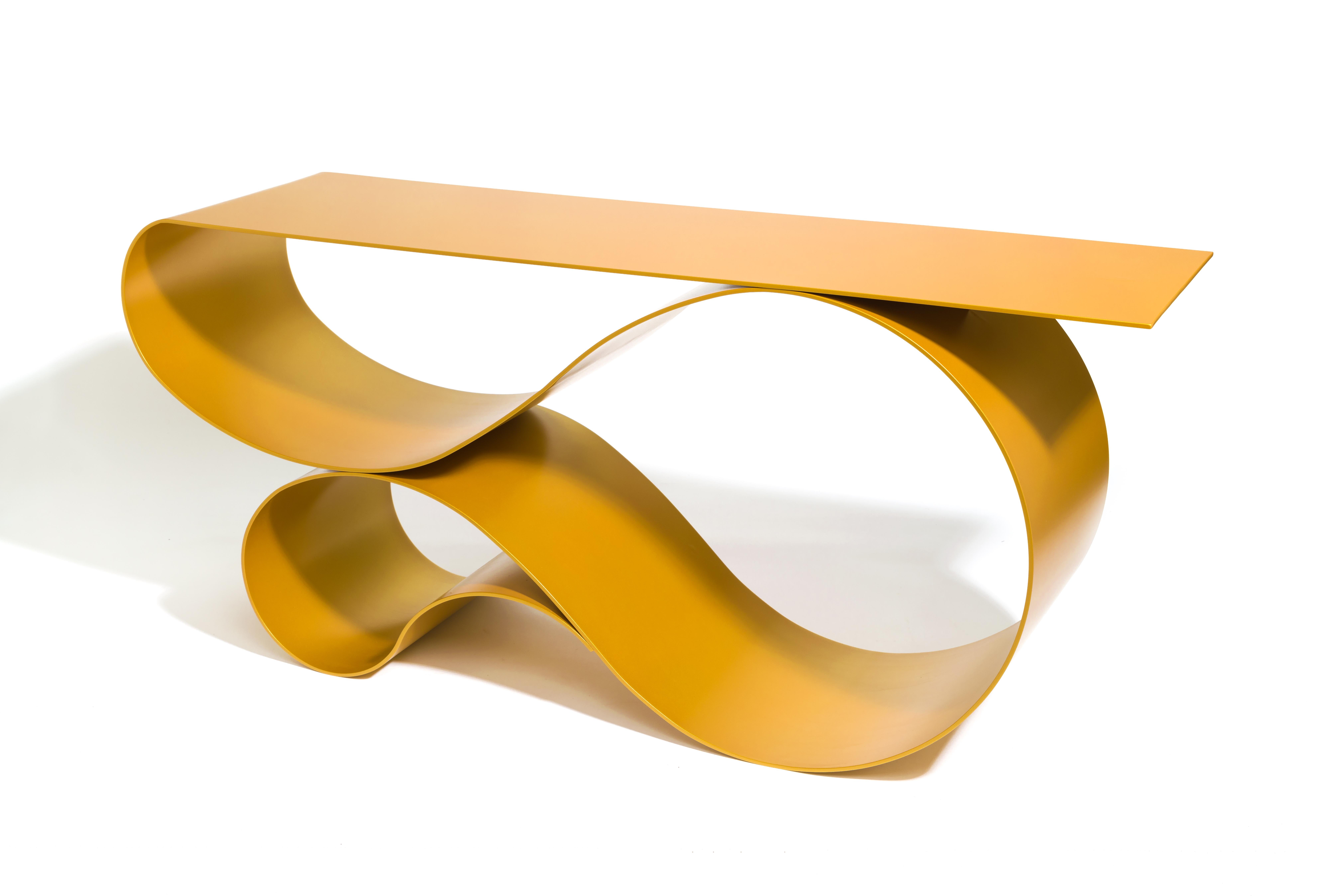 Whorl Console, in Gold Powder Coated Aluminum by Neal Aronowitz For Sale 4