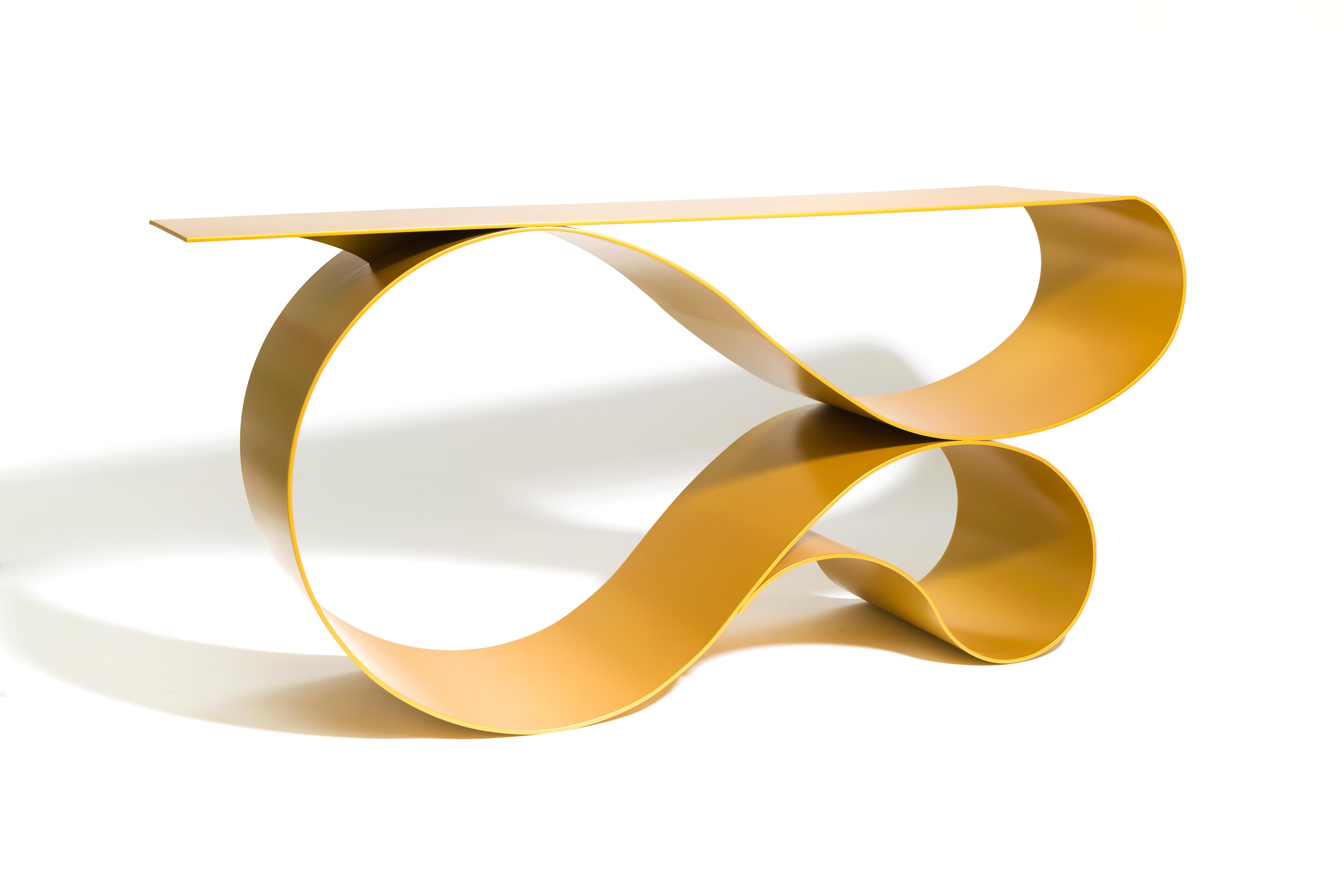Whorl Console, in Gold Powder Coated Aluminum by Neal Aronowitz For Sale 5