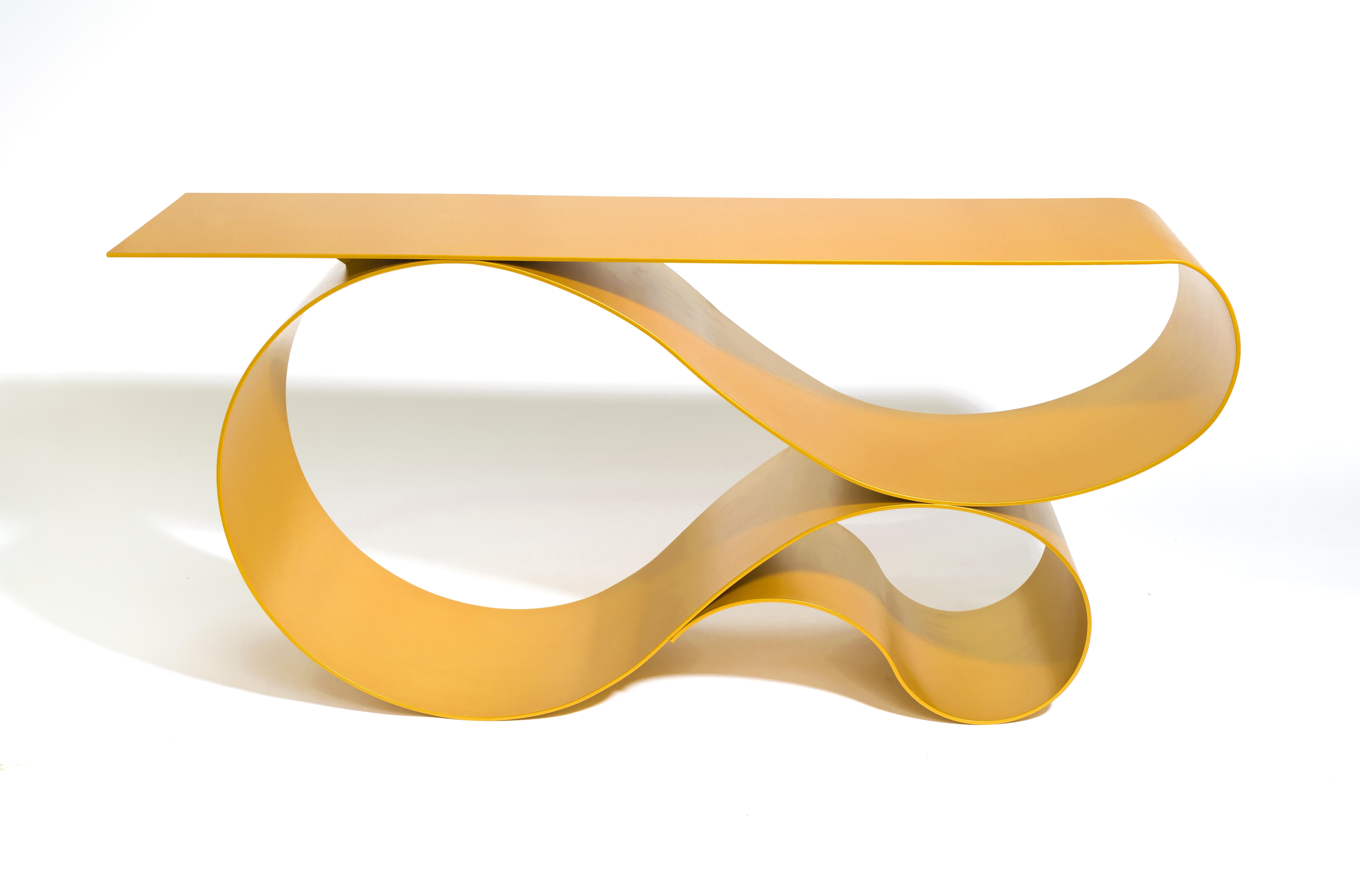 Whorl Console, in Gold Powder Coated Aluminum by Neal Aronowitz For Sale 2