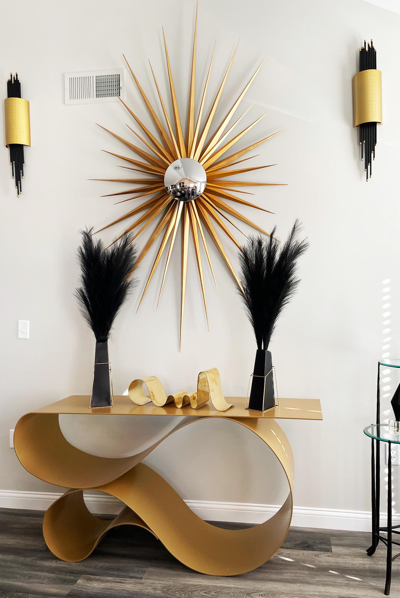 Whorl Console, in Gold Powder Coated Aluminum by Neal Aronowitz For Sale 2