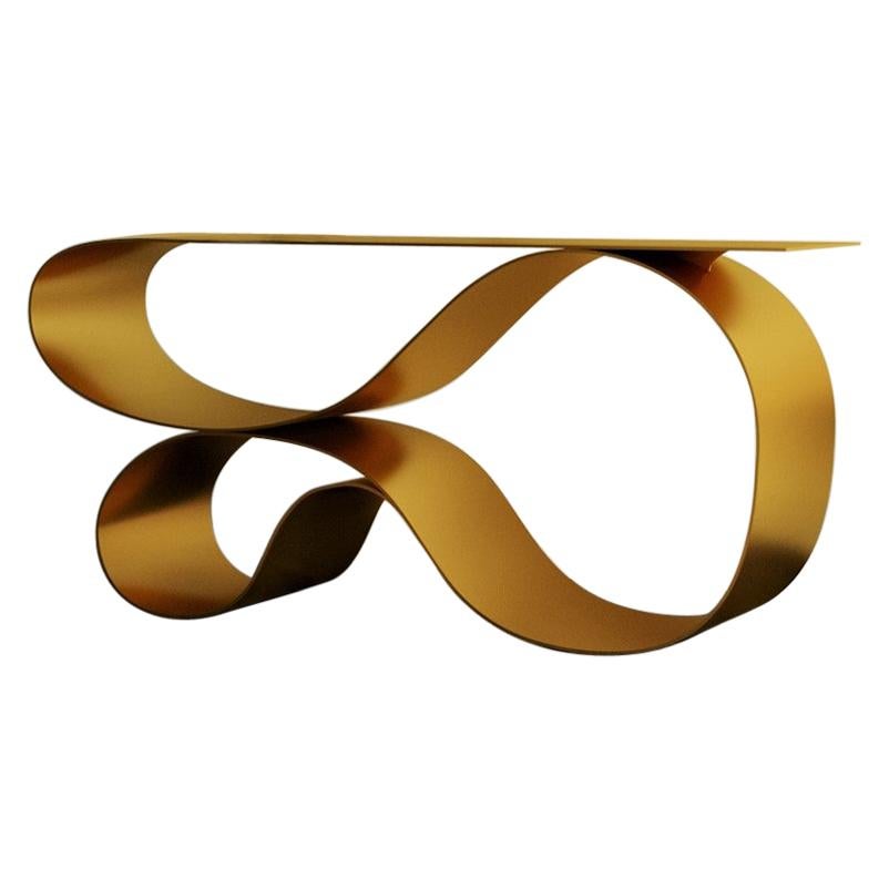 Whorl Console, in Gold Powder Coated Aluminum by Neal Aronowitz For Sale