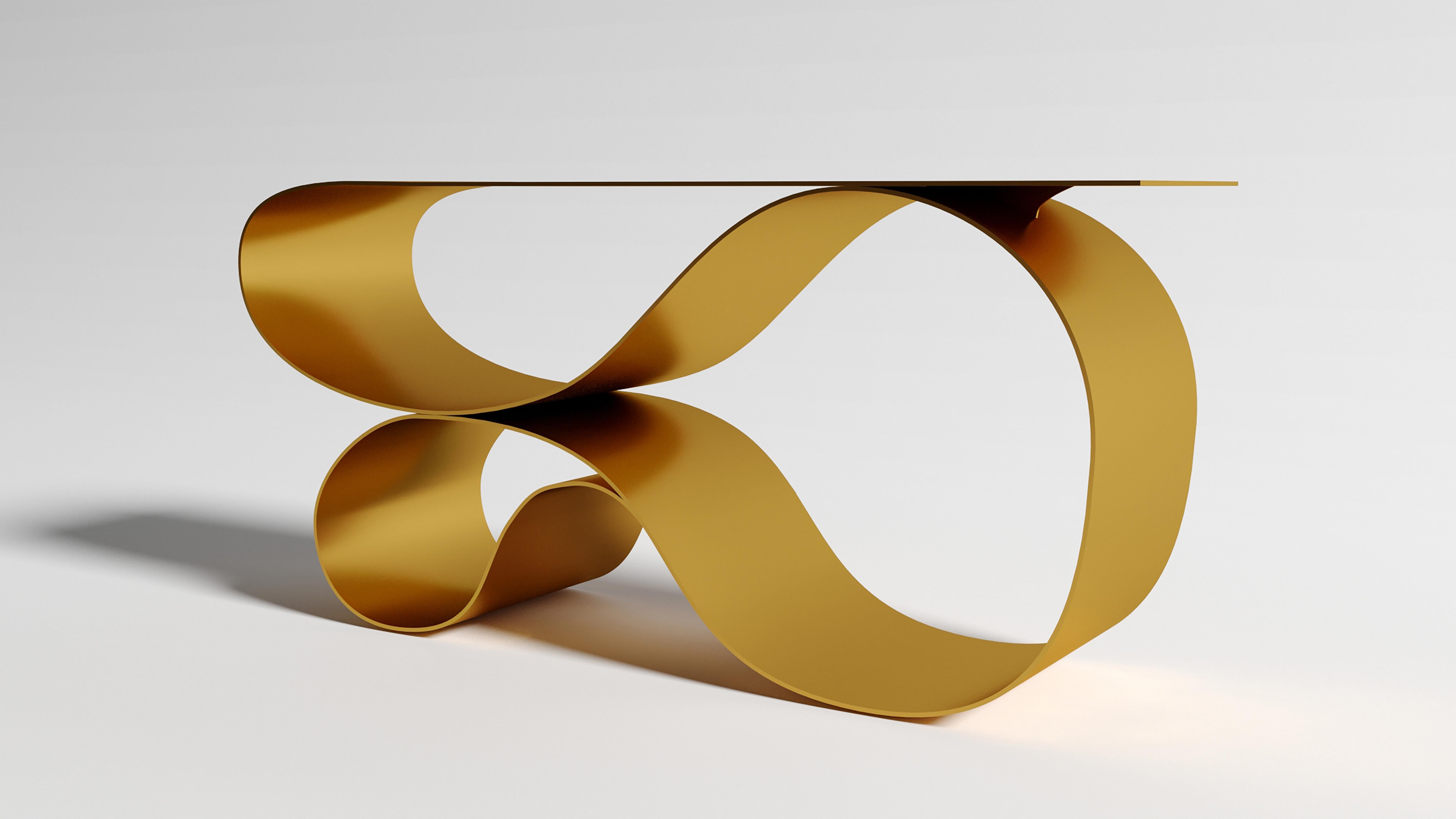 An elegant and powerful sculptural statement. This is aa award-winning console that is an unforgettable and dynamic presence in any room. 
The now iconic lyrical form of the award winning Whorl Table series this time executed in powder coated