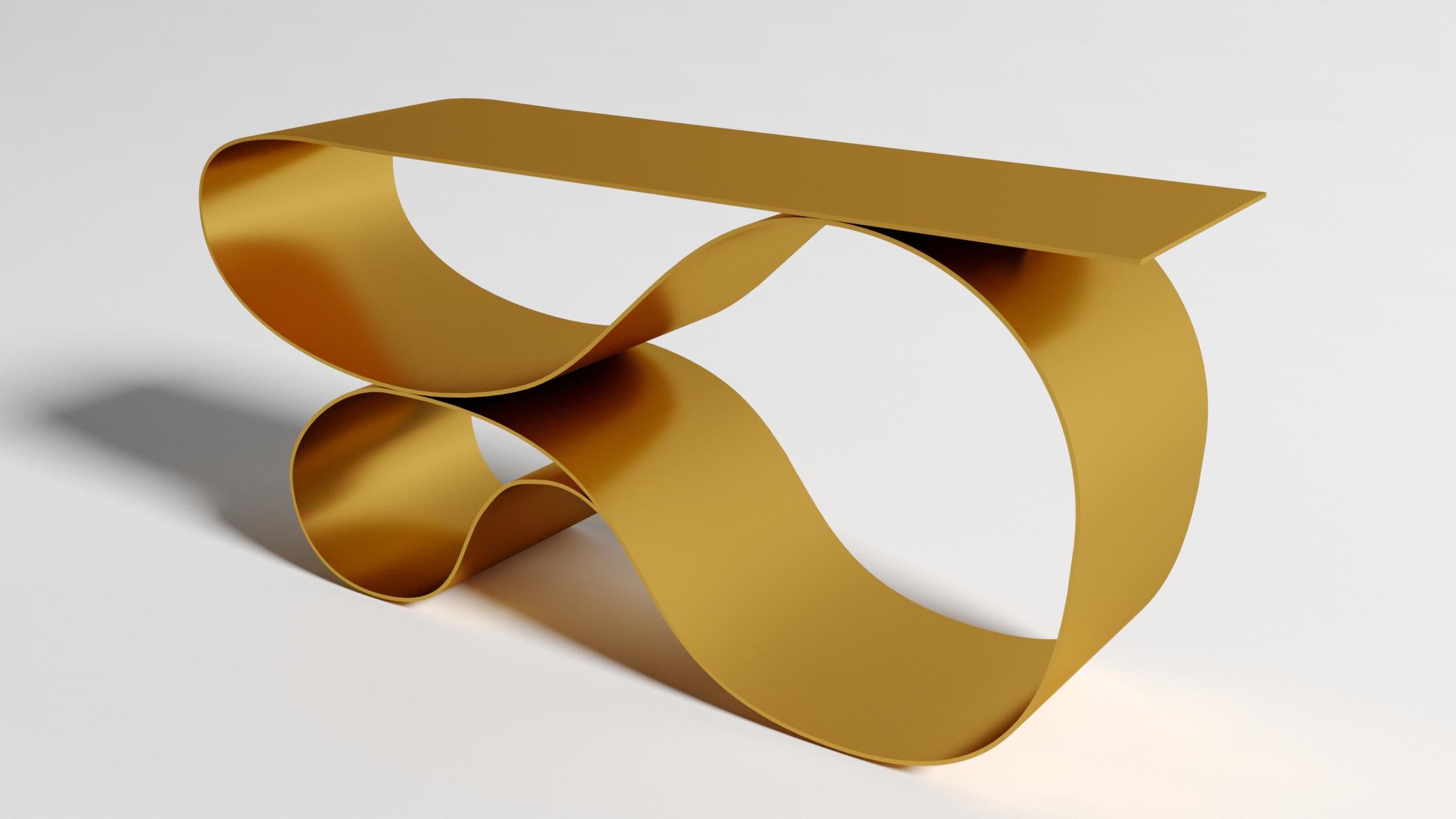 American Whorl Console In Gold Powered Coated Aluminum by Neal Aronowitz For Sale