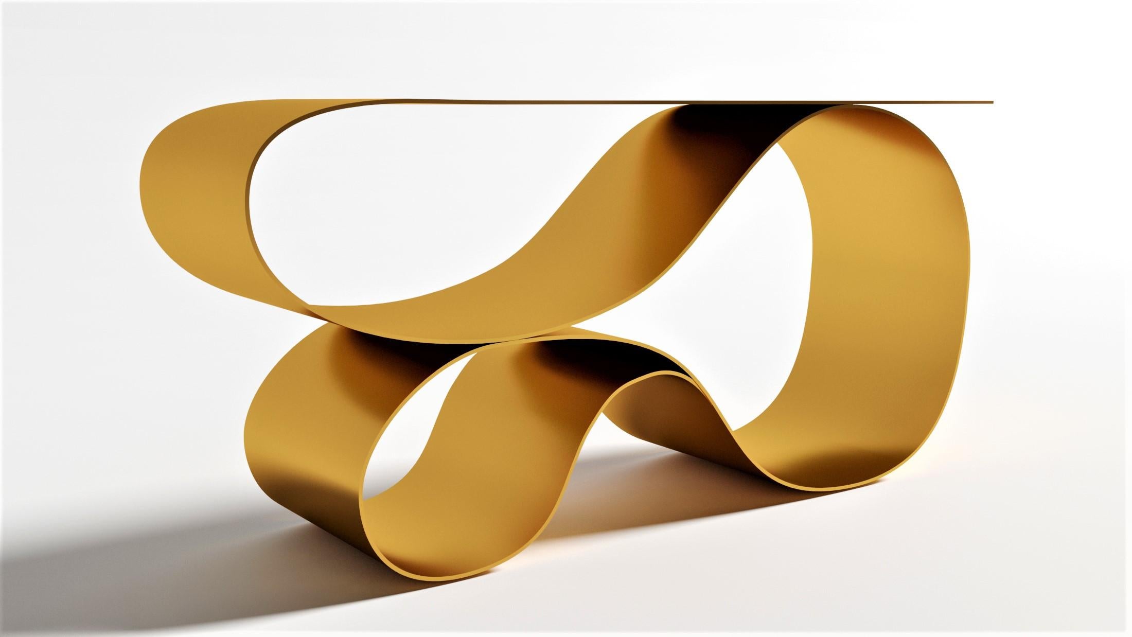 Hand-Crafted Whorl Console In Gold Powered Coated Aluminum by Neal Aronowitz For Sale