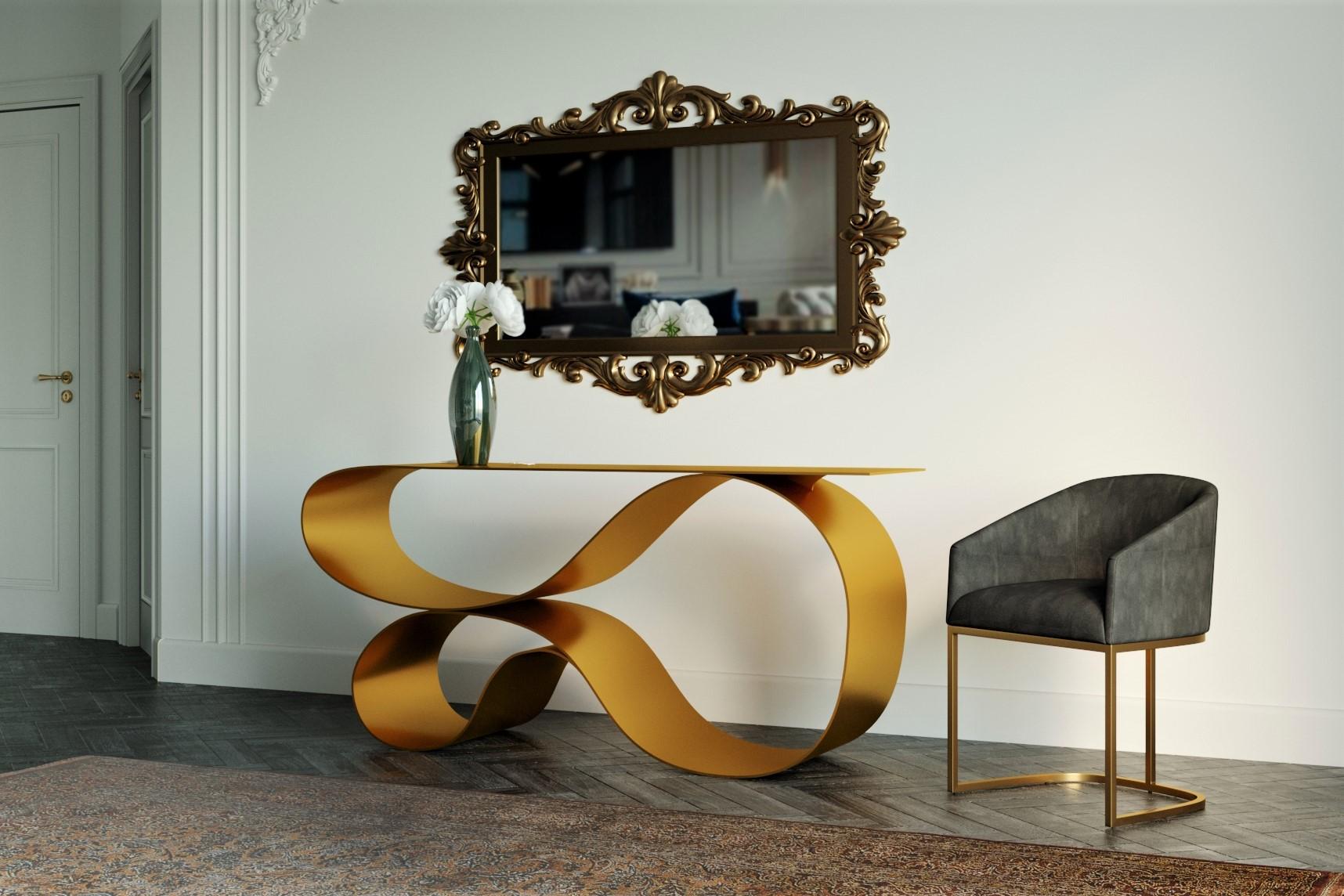 Contemporary Whorl Console In Gold Powered Coated Aluminum by Neal Aronowitz For Sale