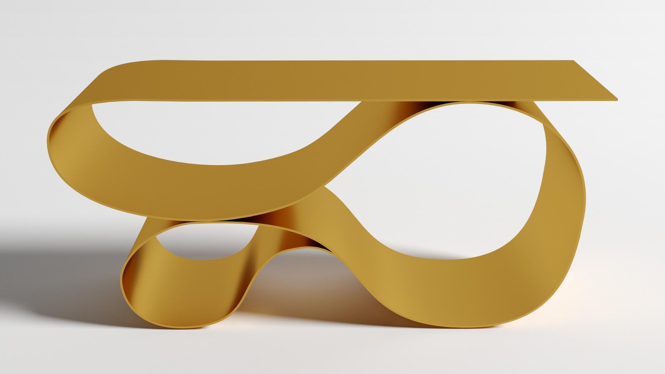 Whorl Console In Gold Powered Coated Aluminum by Neal Aronowitz For Sale 1