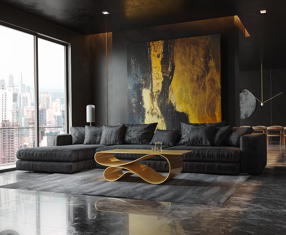 Whorl Console In Gold Powered Coated Aluminum by Neal Aronowitz For Sale 3
