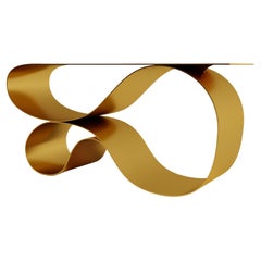 Whorl Console In Gold Powered Coated Aluminum by Neal Aronowitz