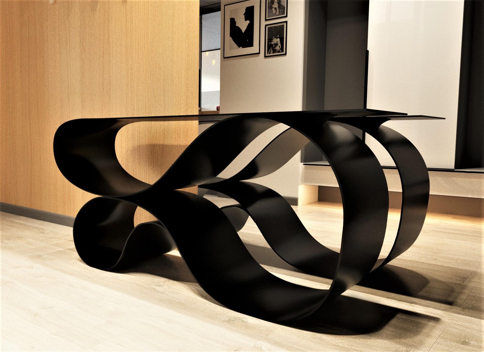 Whorl Console, in Matte Black Powder Coated Aluminum by Neal Aronowitz For Sale 4