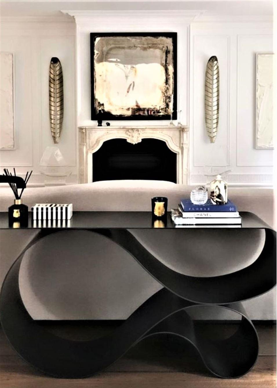 Minimalist Whorl Console, in Matte Black Powder Coated Aluminum by Neal Aronowitz For Sale