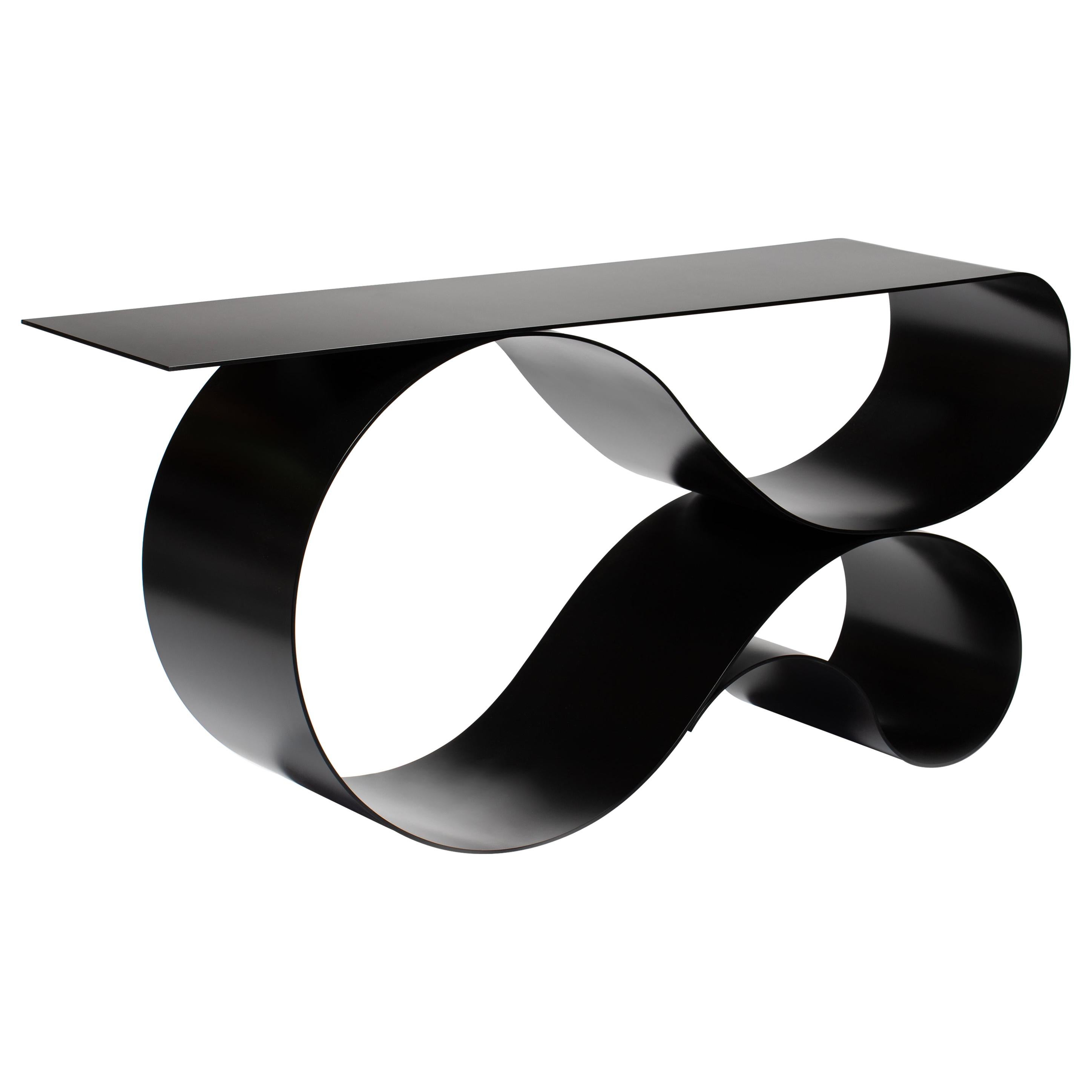 Whorl Console, in Matte Black Powder Coated Aluminum by Neal Aronowitz For Sale