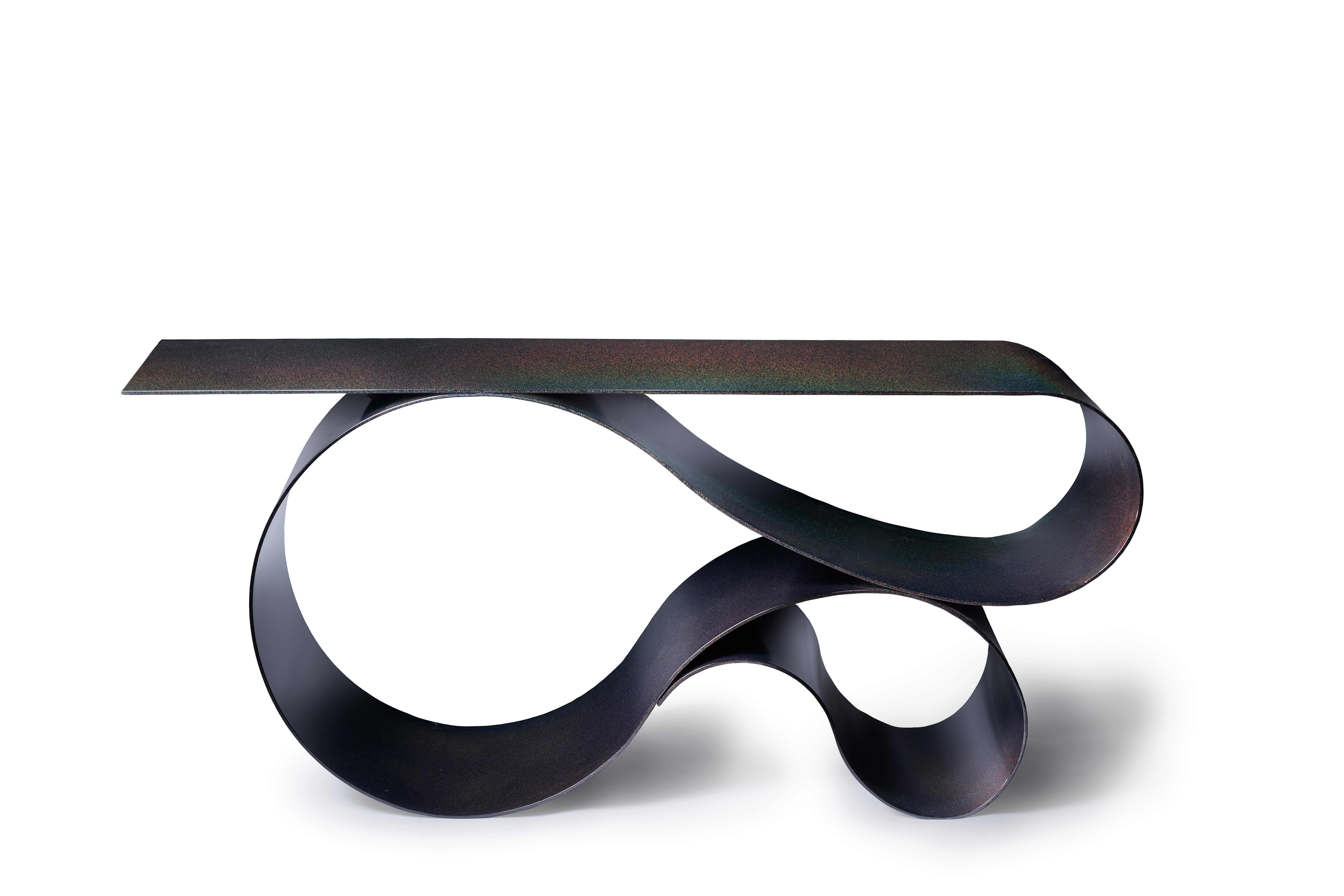 American Whorl Console, in Black Iridescent Powder Coated Aluminum by Neal Aronowitz For Sale