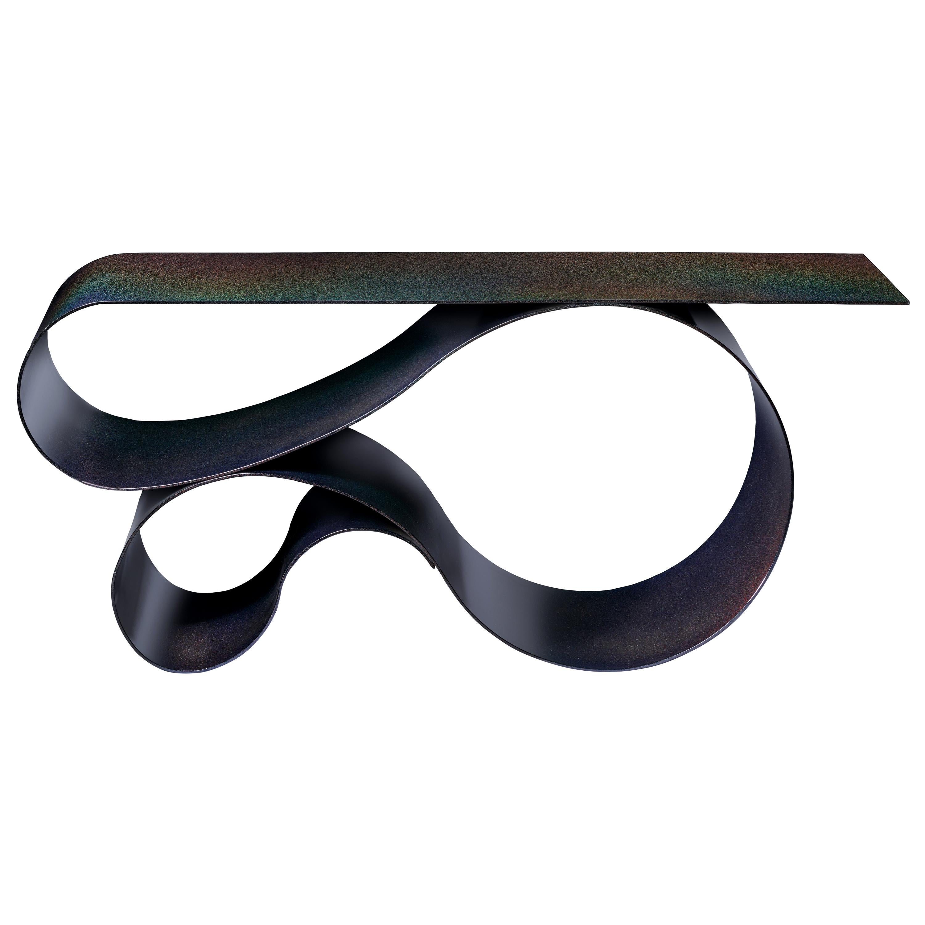 Whorl Console, in Black Iridescent Powder Coated Aluminum by Neal Aronowitz