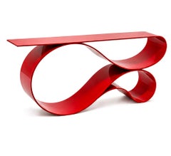 Whorl Console In Red Powered Coated Aluminum by Neal Aronowitz