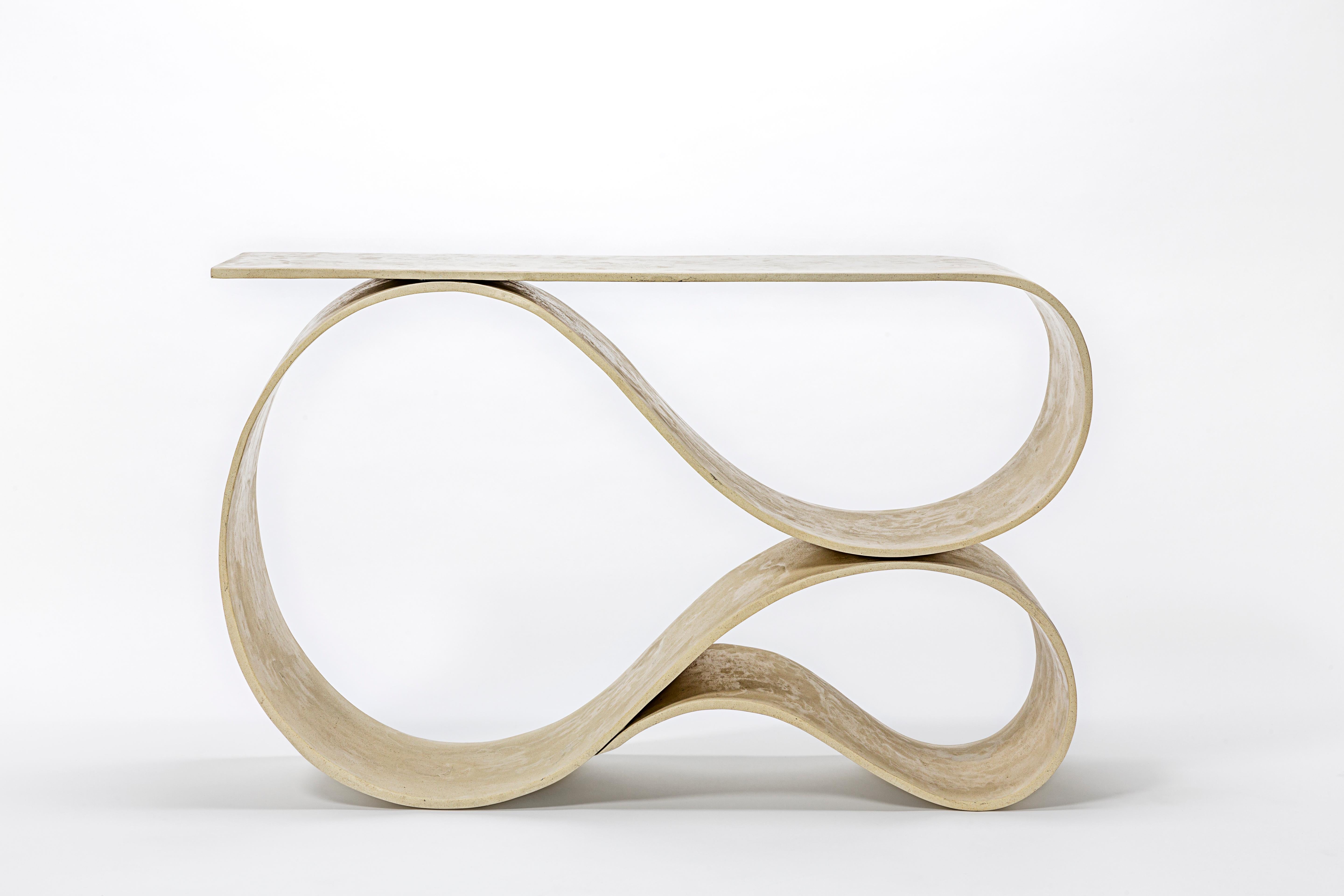 Post-Modern Whorl Console in White Polished Concrete by Neal Aronowitz Design For Sale