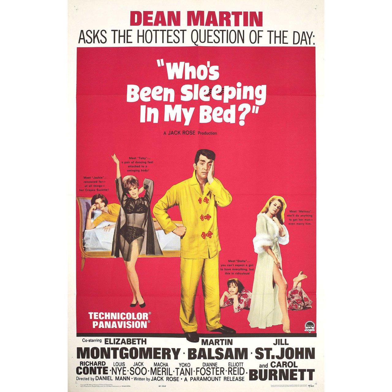 Affiche américaine originale de 1963 pour le film Who's Been Sleeping in My Bed ? réalisé par Daniel Mann avec Dean Martin / Elizabeth Montgomery / Martin Balsam / Jill St. John. Bon état, plié. De nombreuses affiches originales ont été publiées