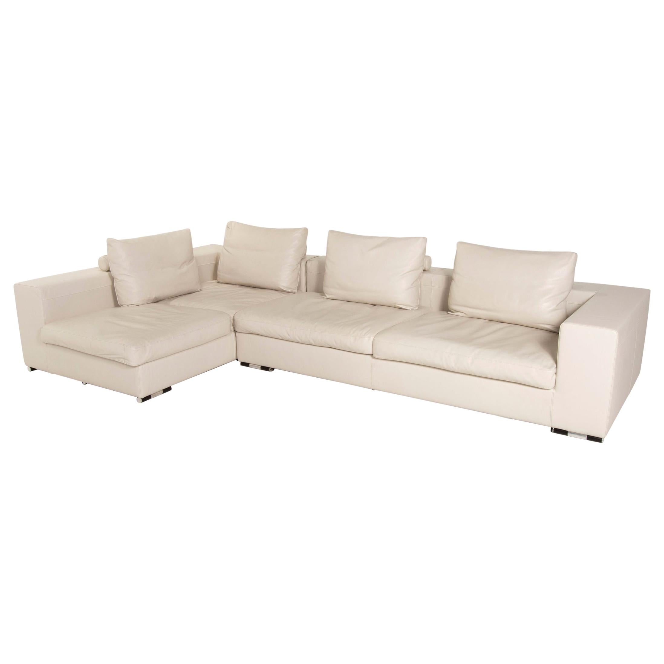 Who's Perfect Creme Leather Corner Sofa For Sale at 1stDibs creme