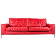 Who
s Perfect Designer Leather Sofa Red Three-Seat Couch