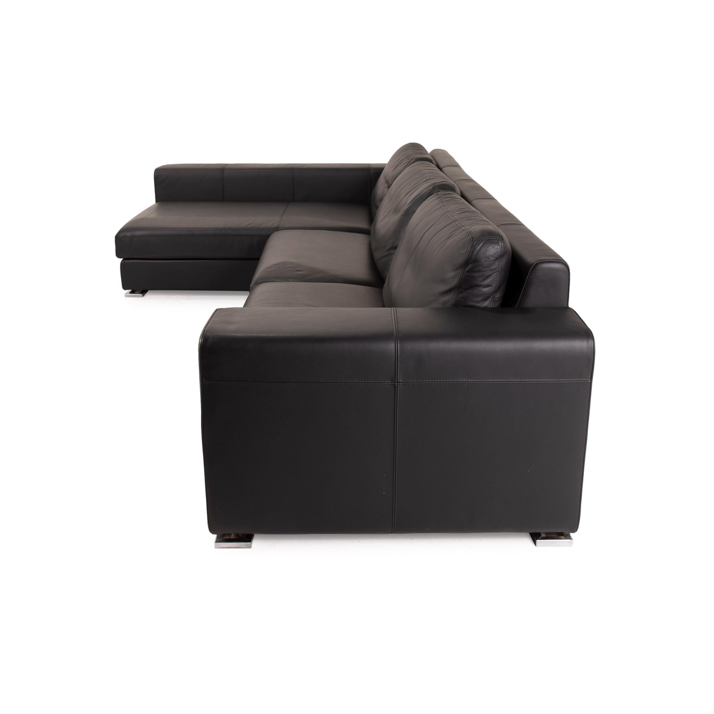Italian Who's Perfect Manhattan Leather Sofa Black Corner Sofa Couch For Sale