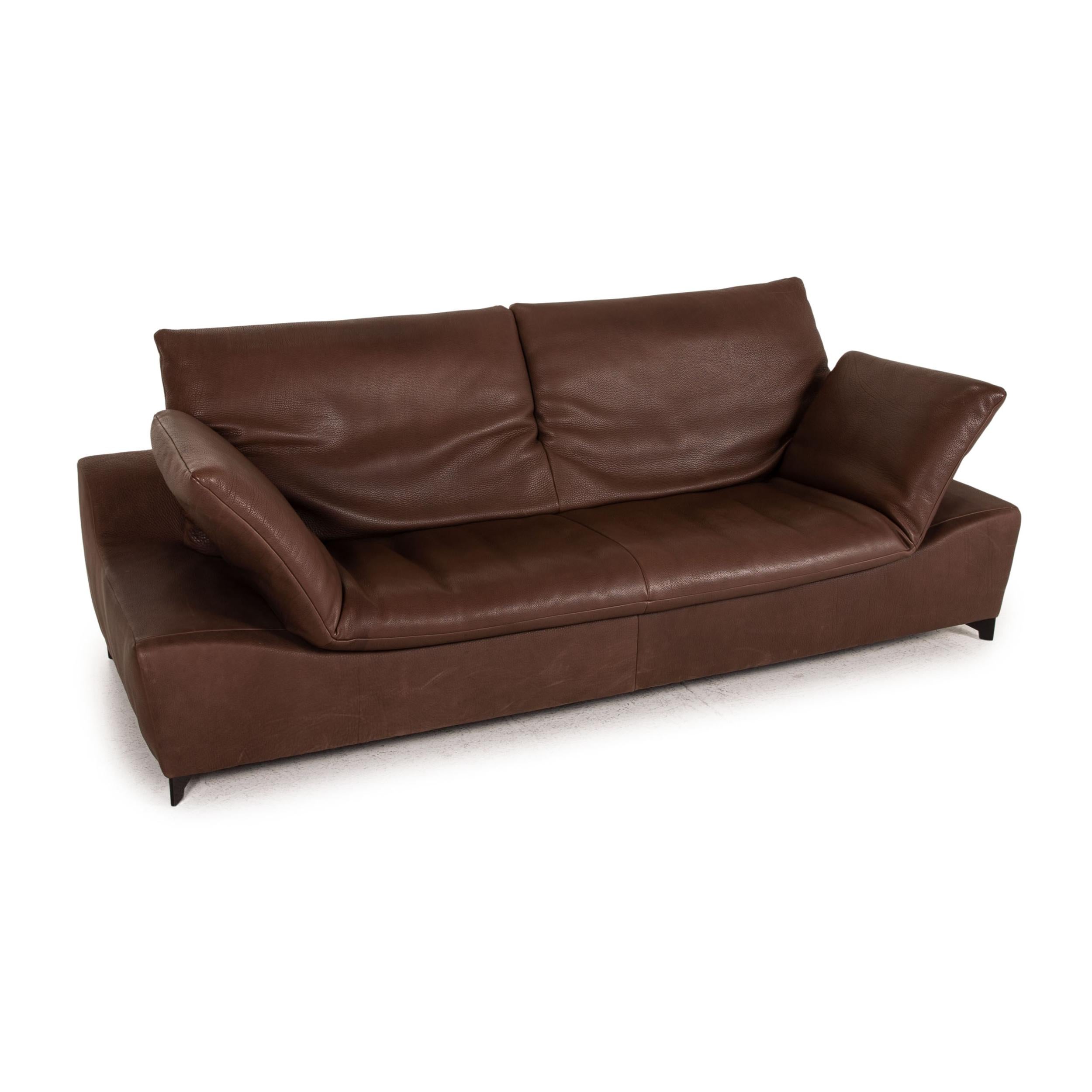 Modern Who's Perfect Minnesota Leather Sofa Set Brown 1 Three-Seater 1 Stool Function For Sale